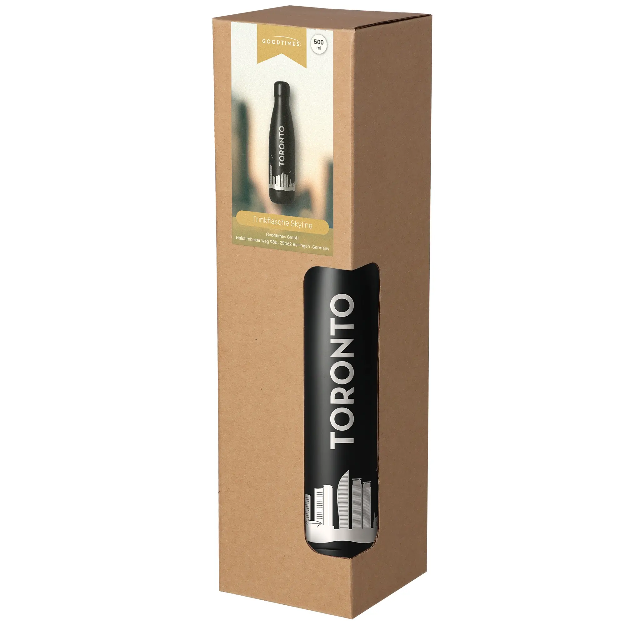 Trinkflasche, Toronto, Schwarz, Metall, Hollowell-Design