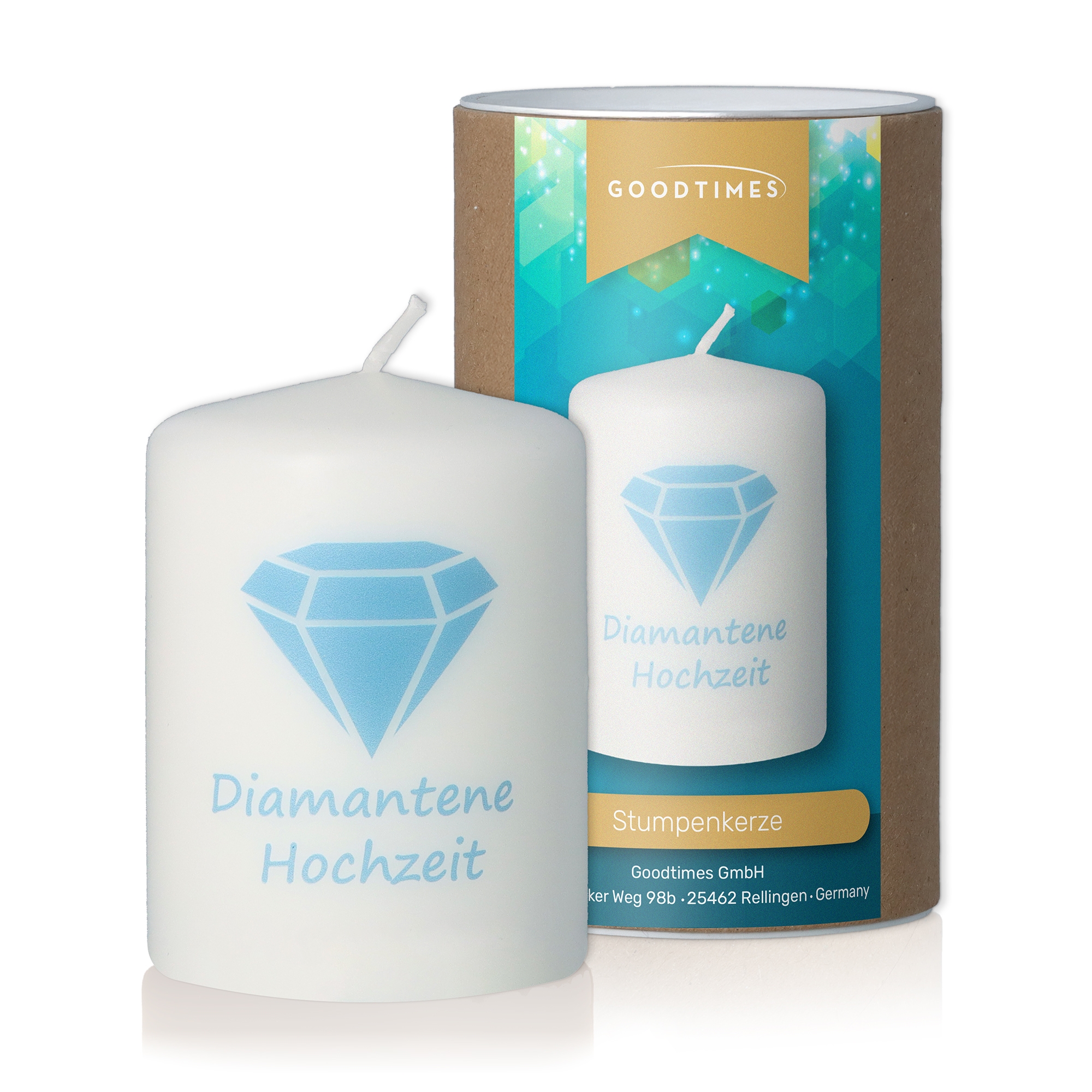 Stumpenkerze "Diamantene Hochzeit" Stumpenkerze "Diamantene Hochzeit"