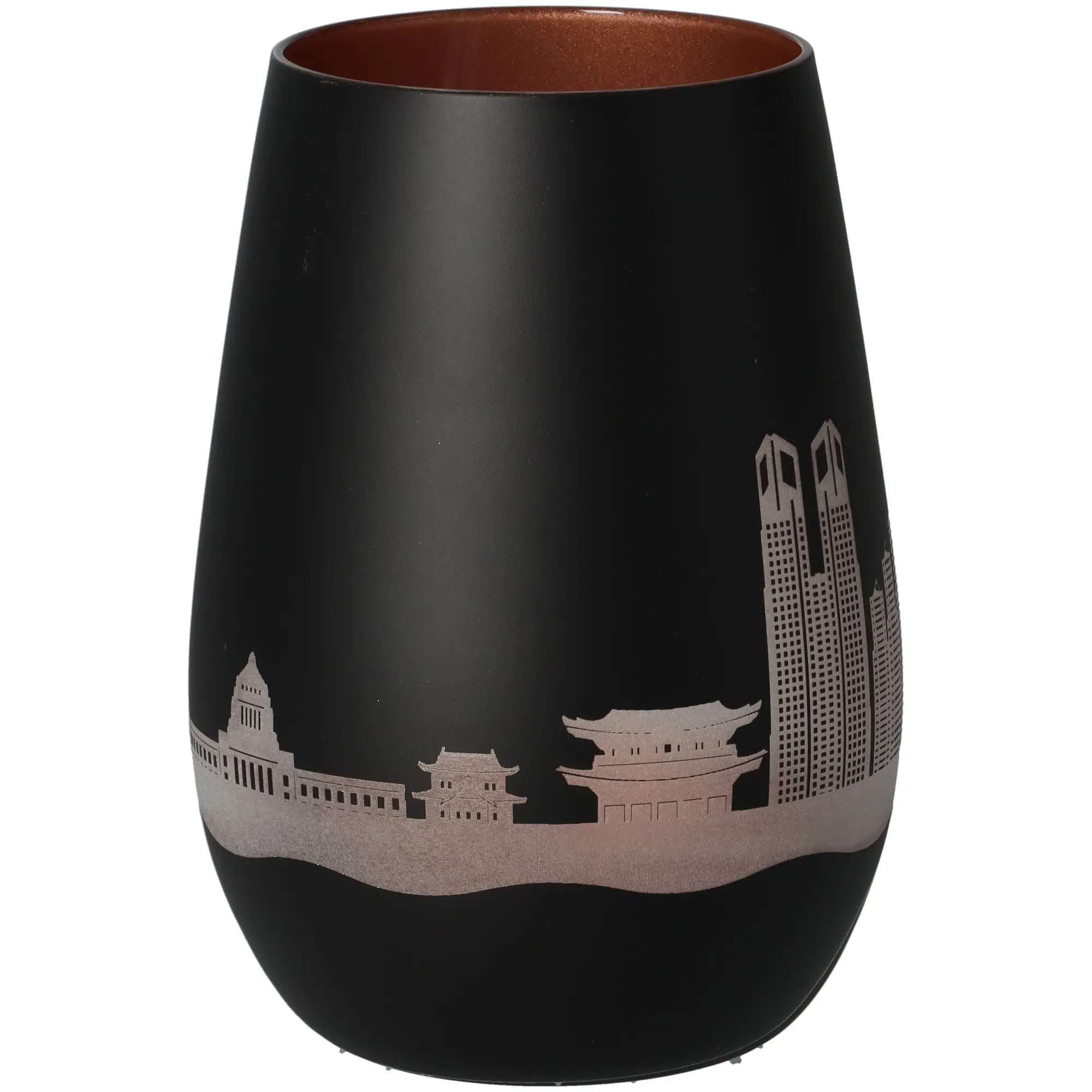 Vase, Schwarz, Silber, 2D-Silhouette, Stadtlandschaft