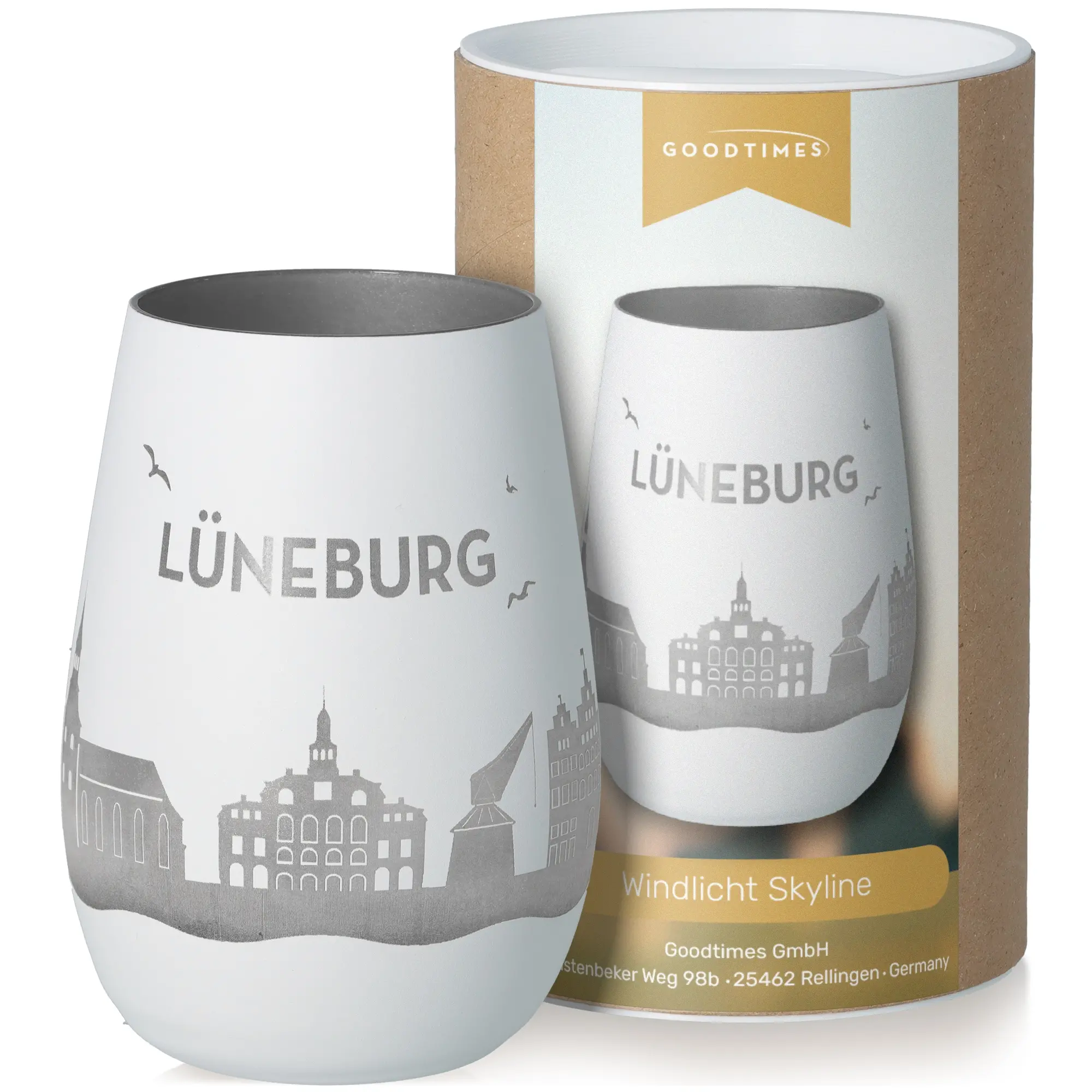 Windlicht Skyline Lüneburg Töpferei, Glas, Tasse