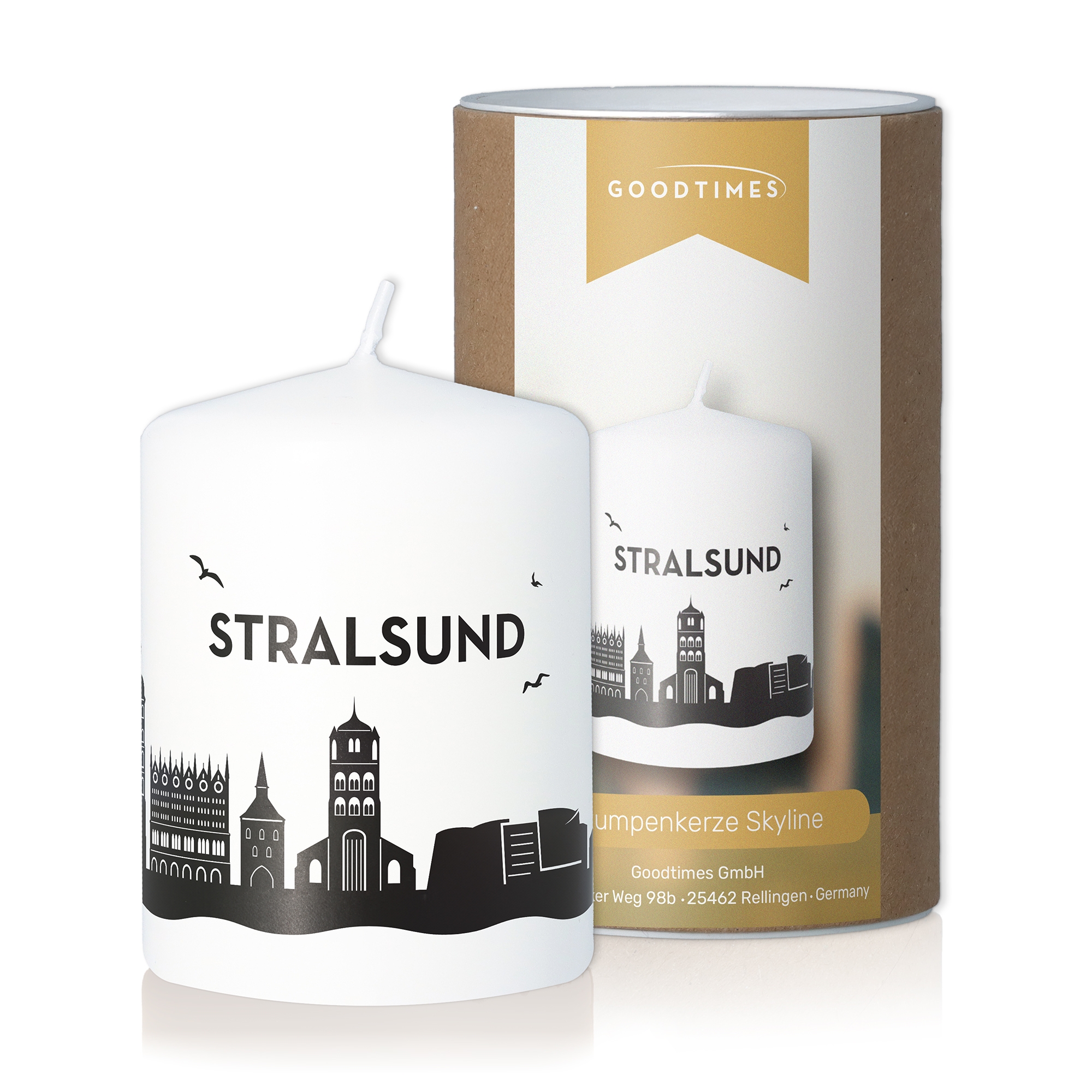 Stumpenkerze Skyline Stralsund