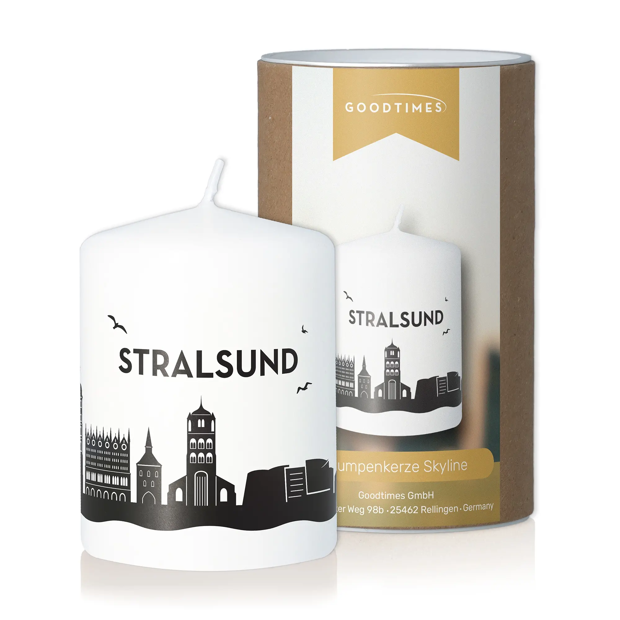 Stumpenkerze Skyline Stralsund