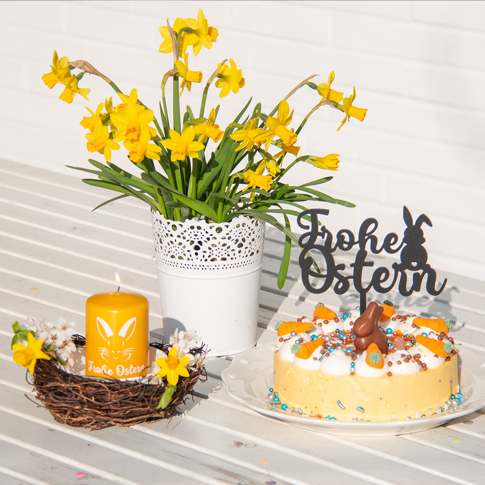 Stumpenkerze Gelb "Frohe Ostern" Stumpenkerze Gelb "Frohe Ostern"