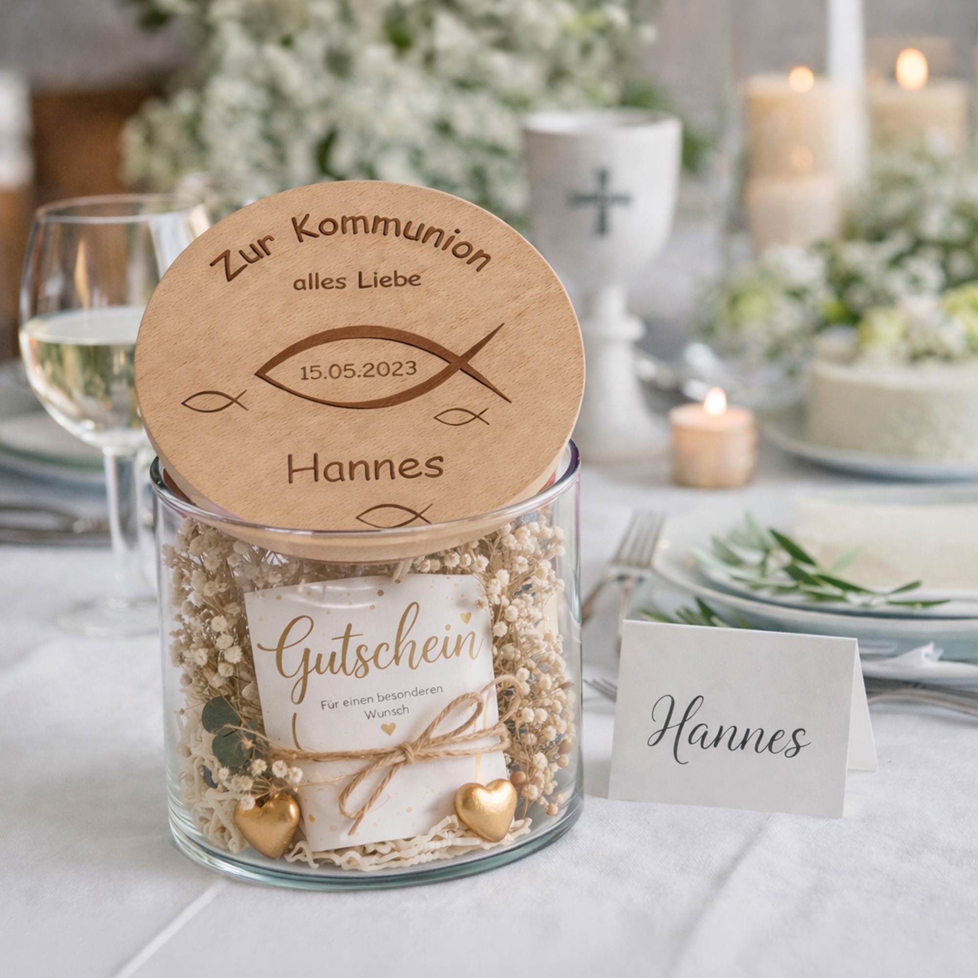 Schmuckkorb, Geschenkgutschein, Holzdeckel, Danksagung, Hannes