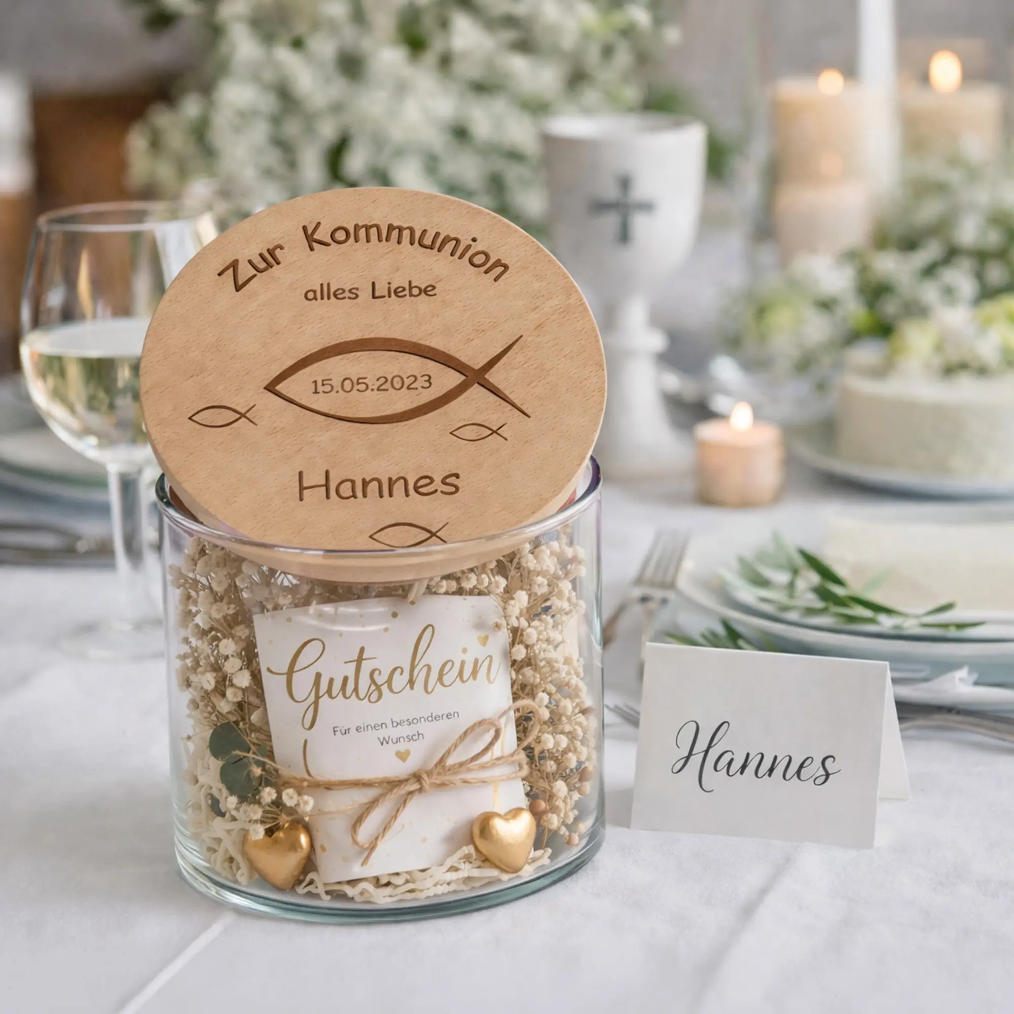 Schmuckkorb, Geschenkgutschein, Holzdeckel, Danksagung, Hannes