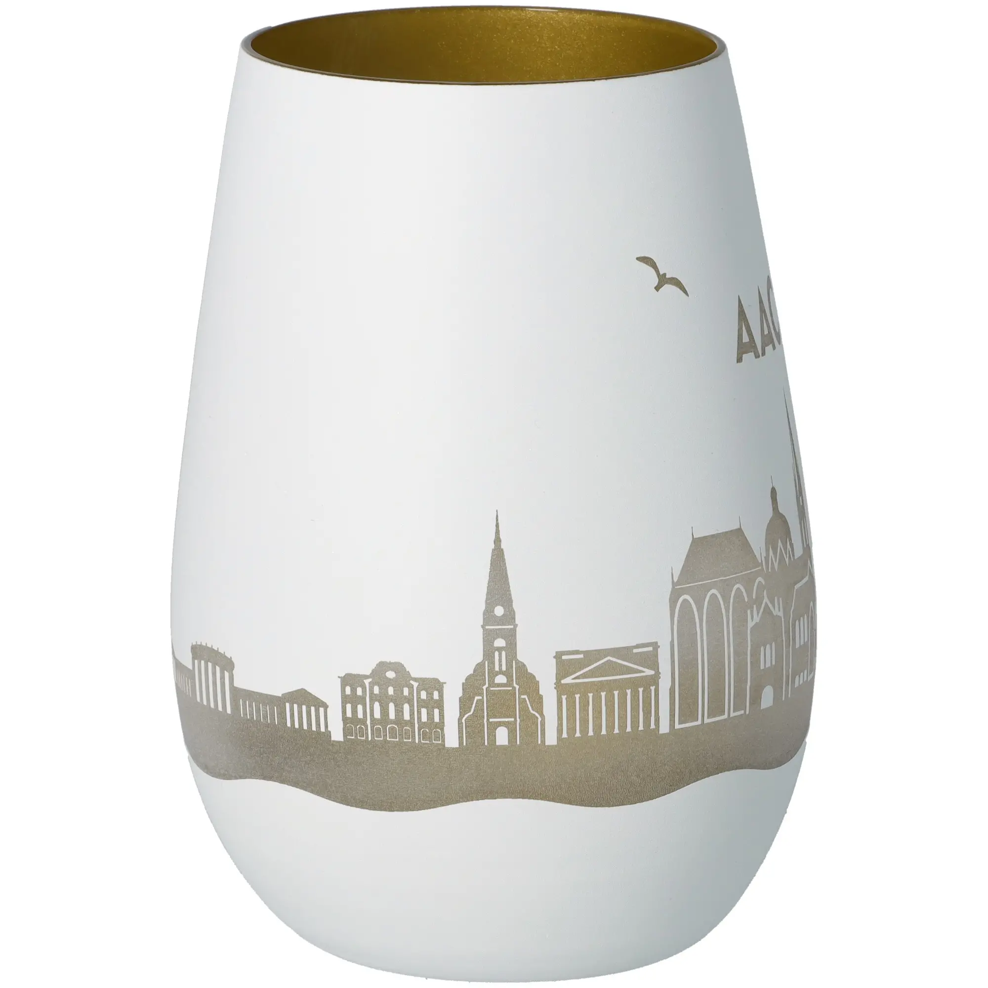 vase, porcelain, weiß, Stadtansicht, vergoldet innen