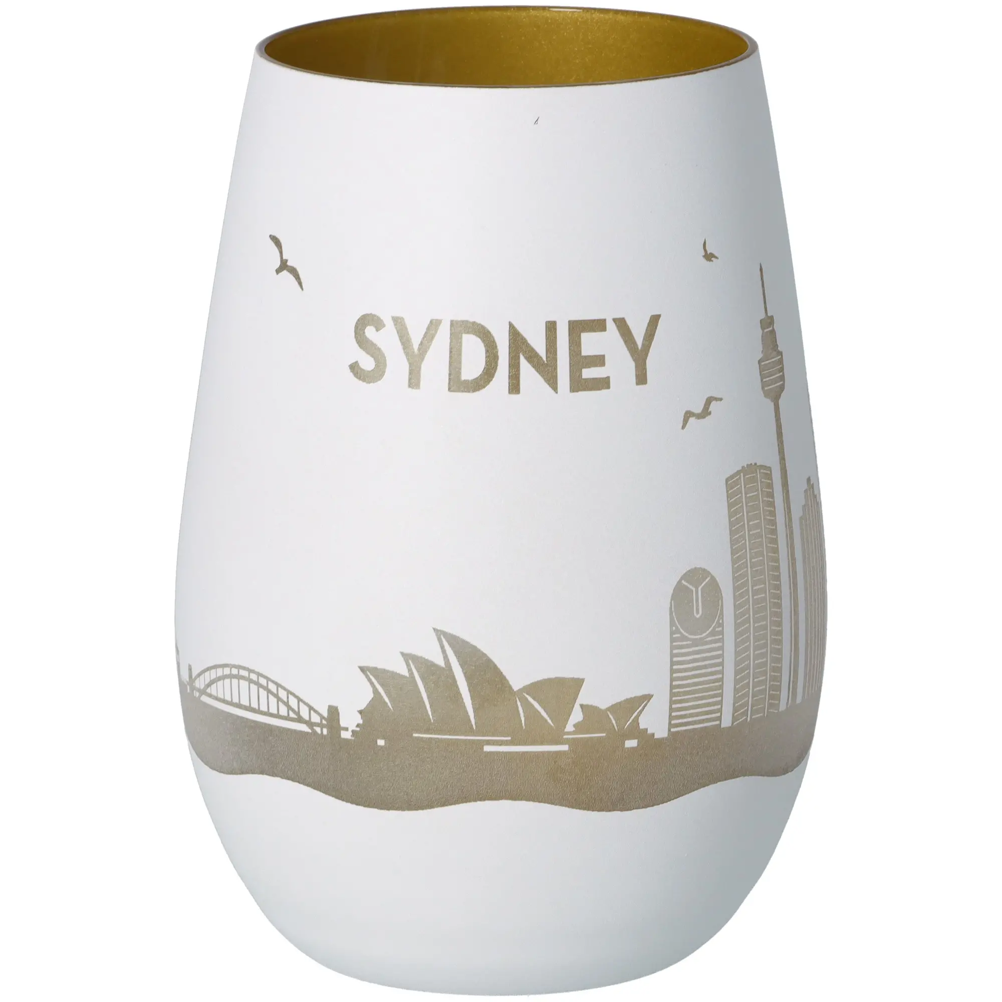 Vase, Weiße Vase, Goldenes Muster, Sydney-Skyline, Dekorationsvase