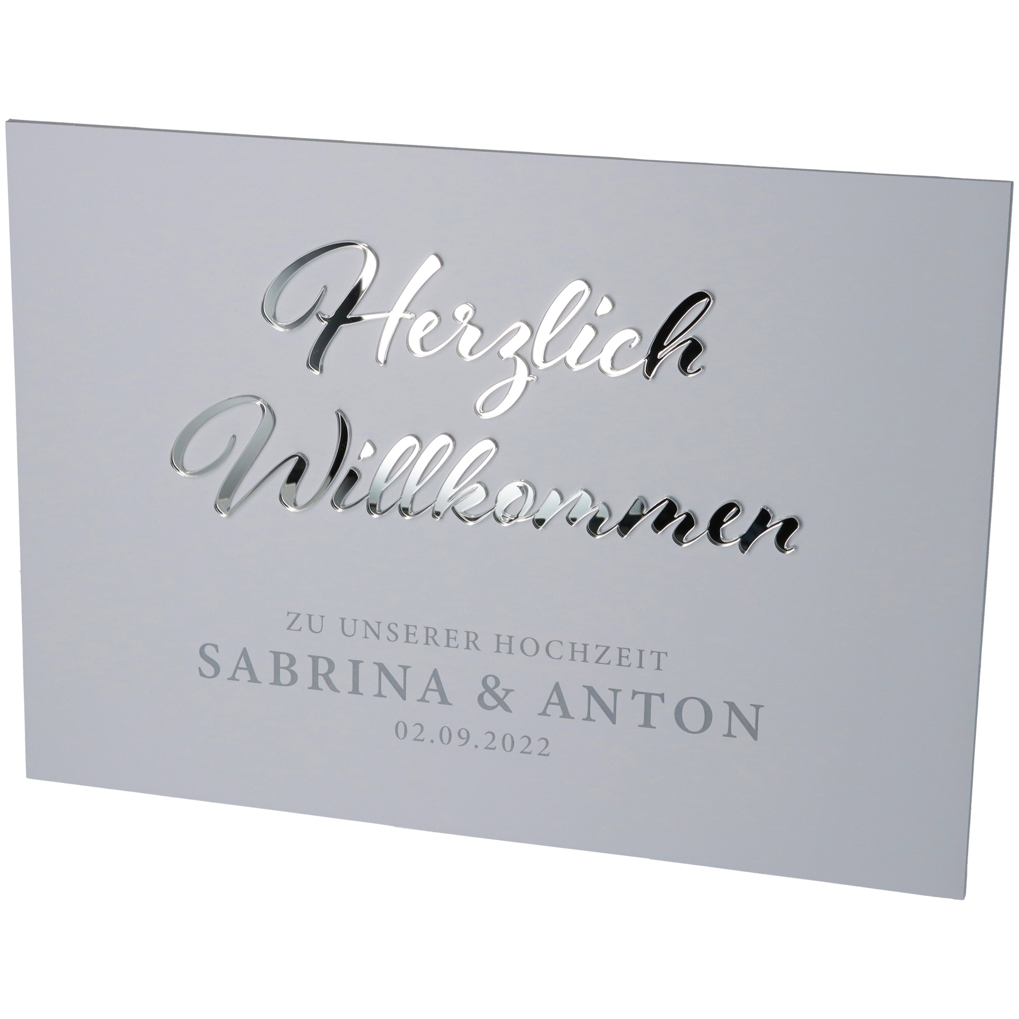 Willkommensschild Hochzeit Silber klein