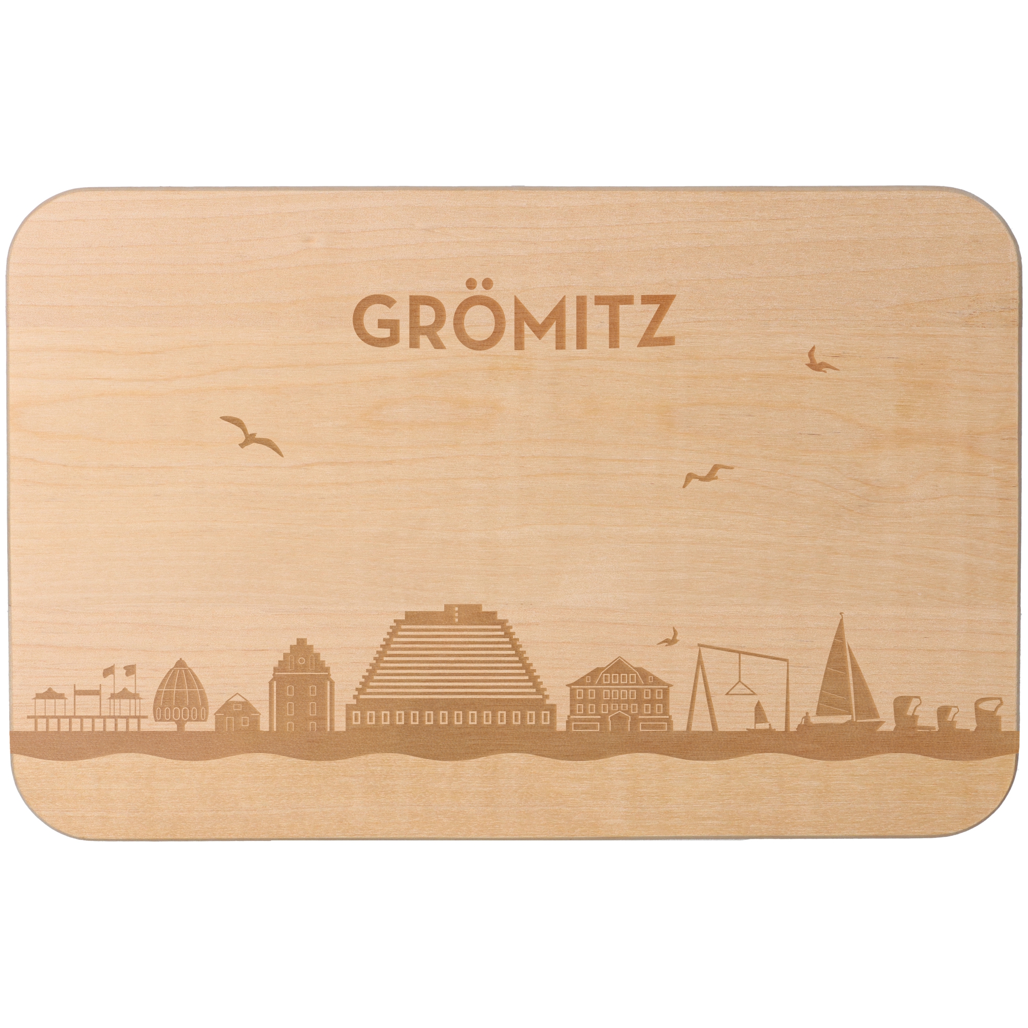Frühstücksbrett Skyline Grömitz Sperrholz, Holz, Matte