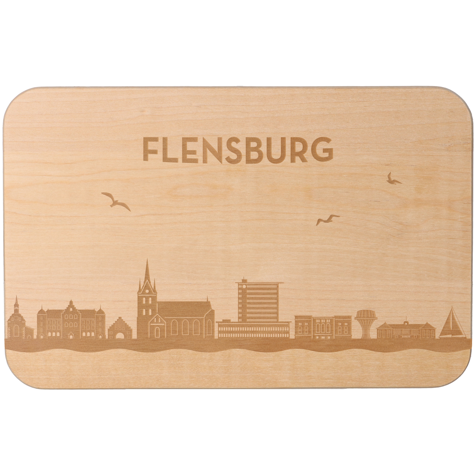 Frühstücksbrett Skyline Flensburg Sperrholz, Holz, Matte