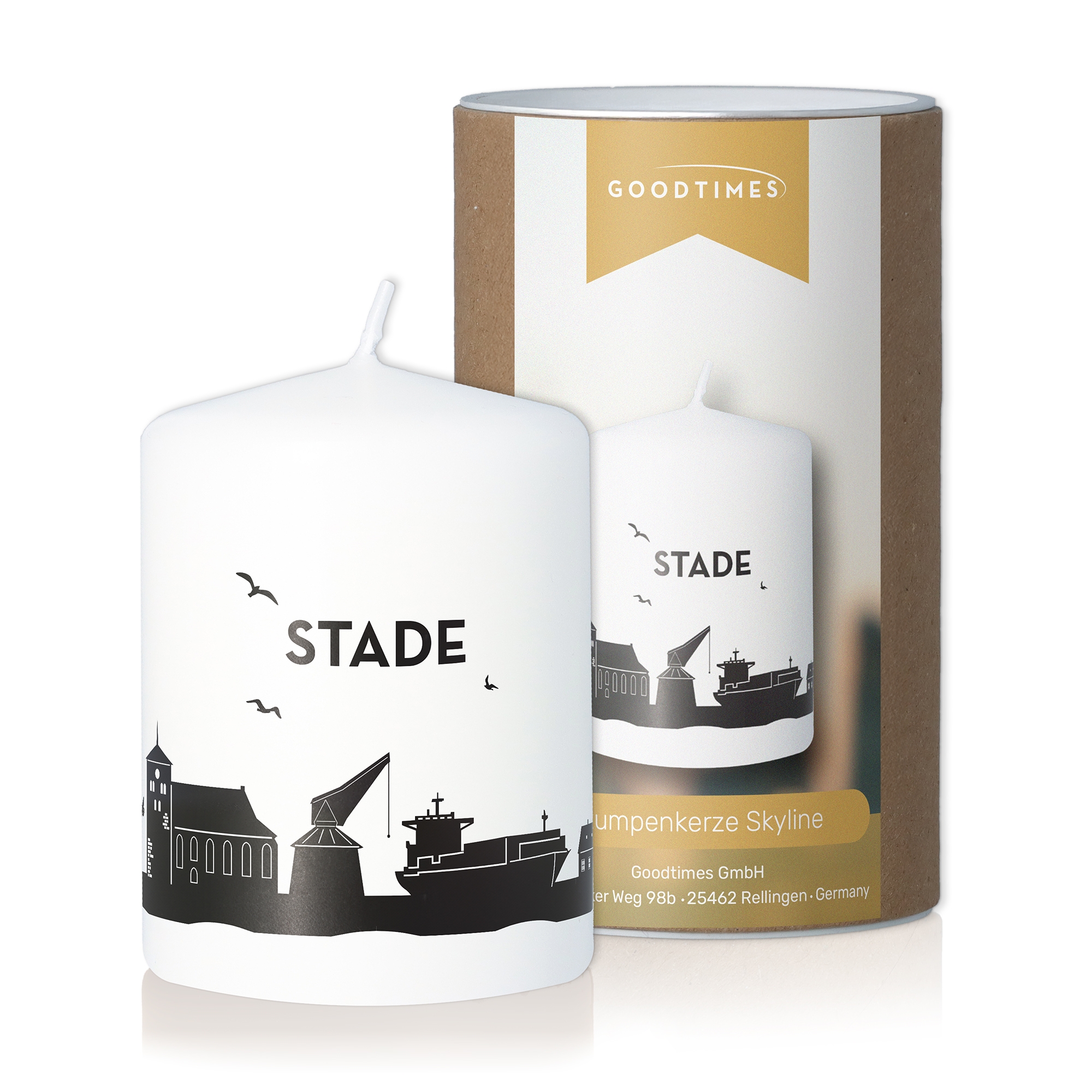 Stumpenkerze Skyline Stade Flasche