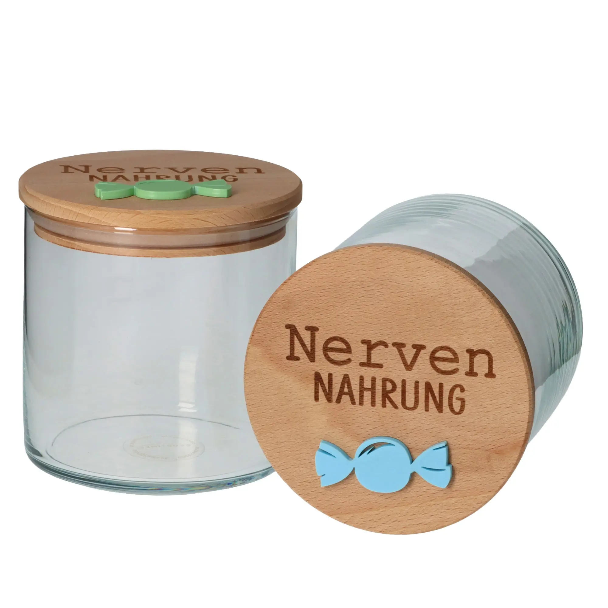 Geschenkglas "Nervennahrung" Pastel Hellblau Krug, Kopf, Person, Gesicht, Band