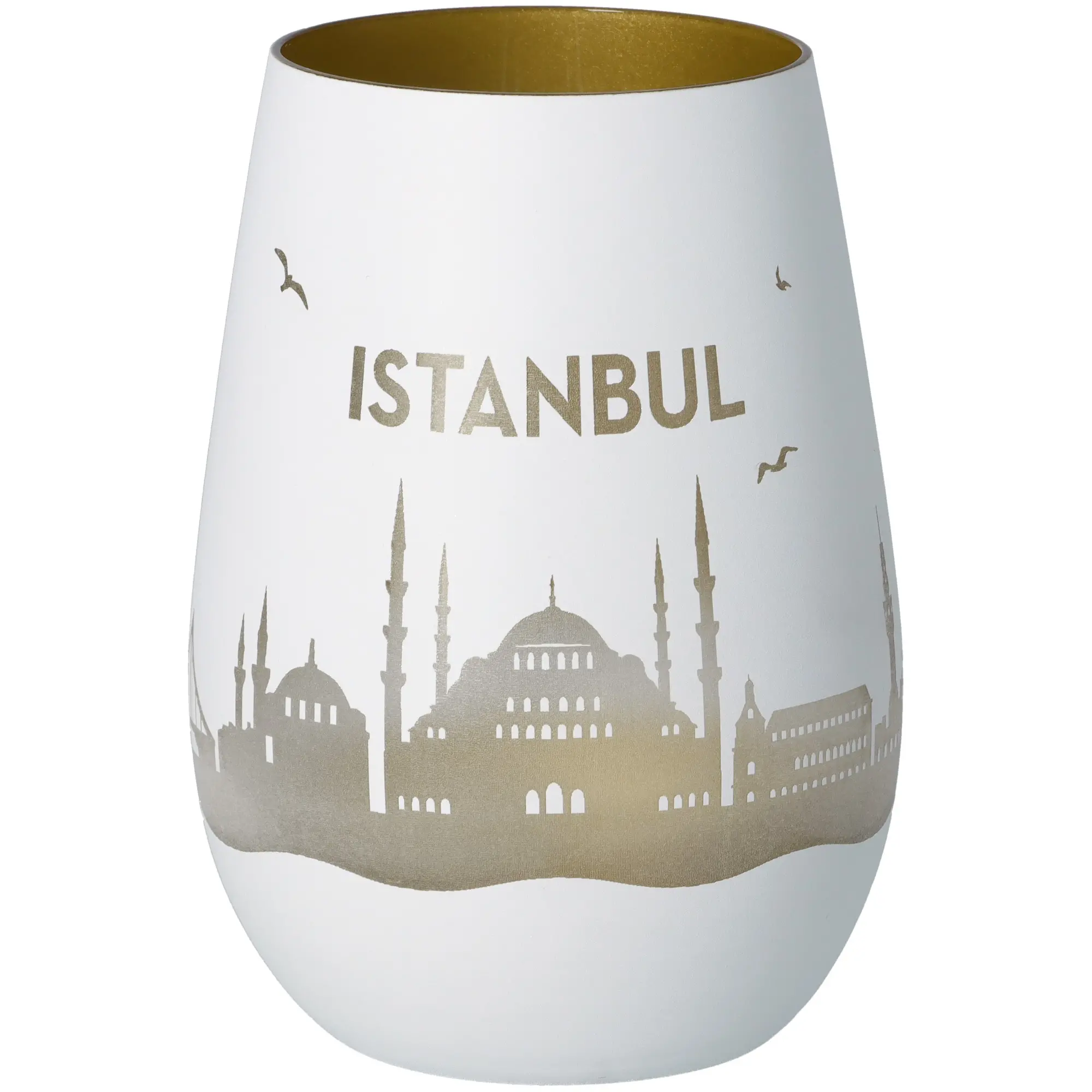 Istanbul, Vase, Keramik, Weiß, Gold innen