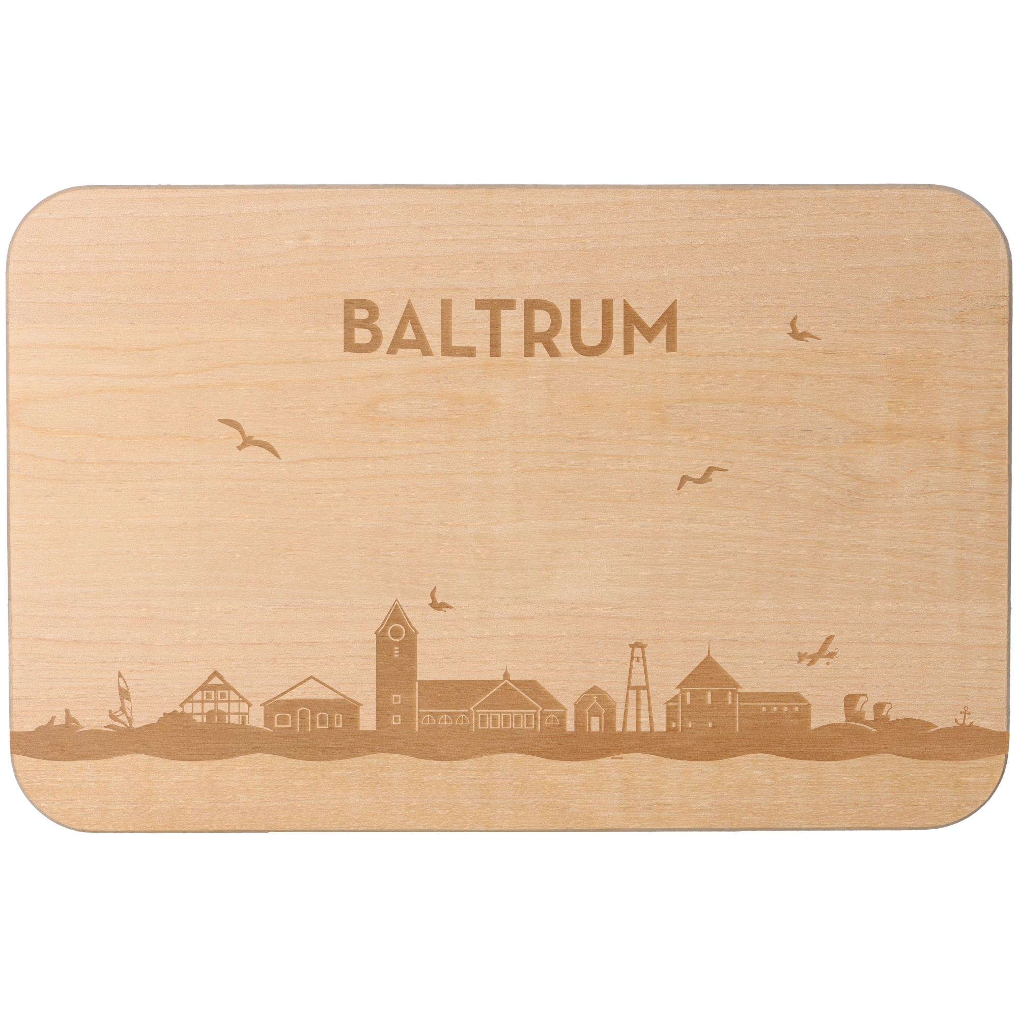 Frühstücksbrett Skyline Baltrum Sperrholz, Holz, Matte