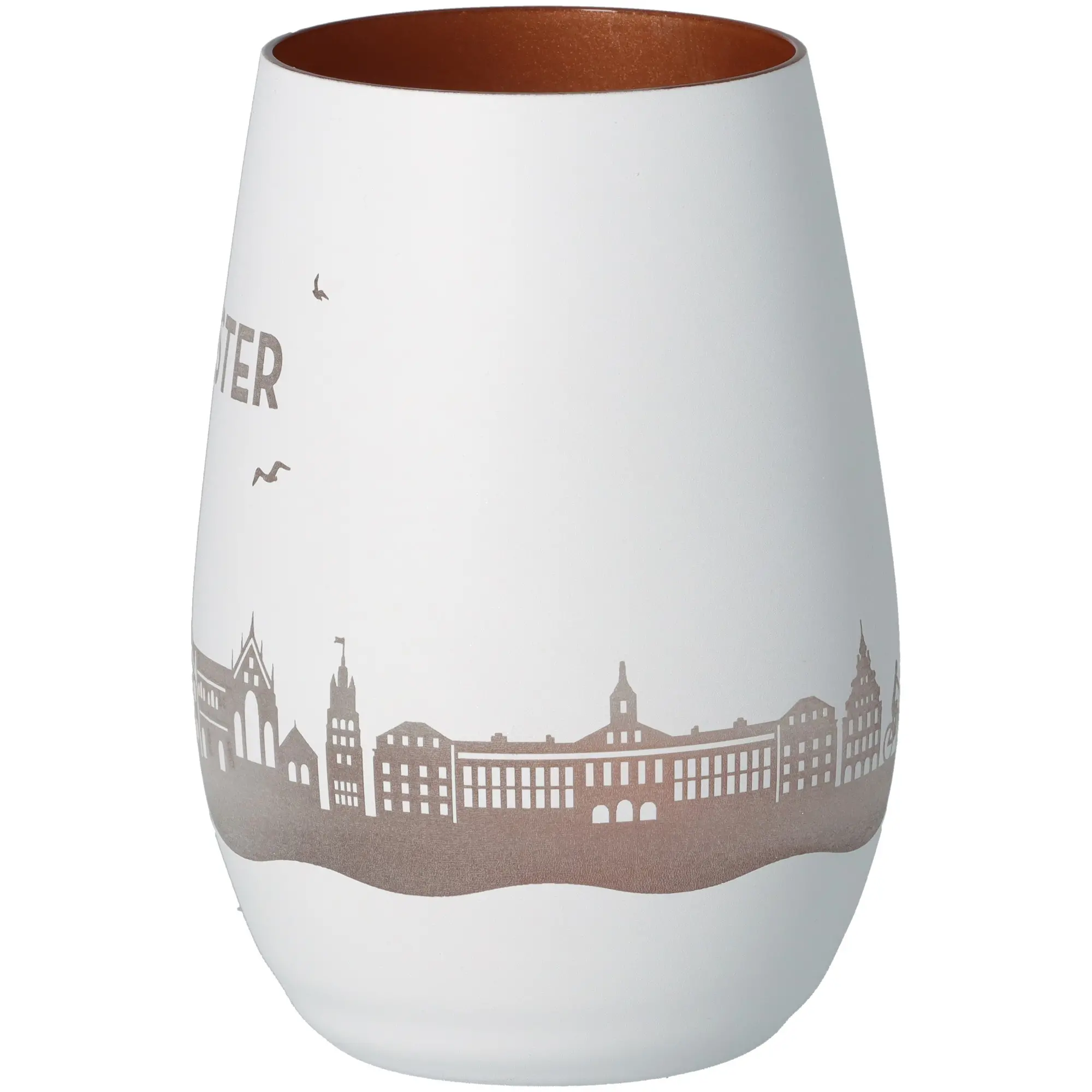 Vase, Keramik, Weiß, Stadtbild, Rostbraun Innenfarbe