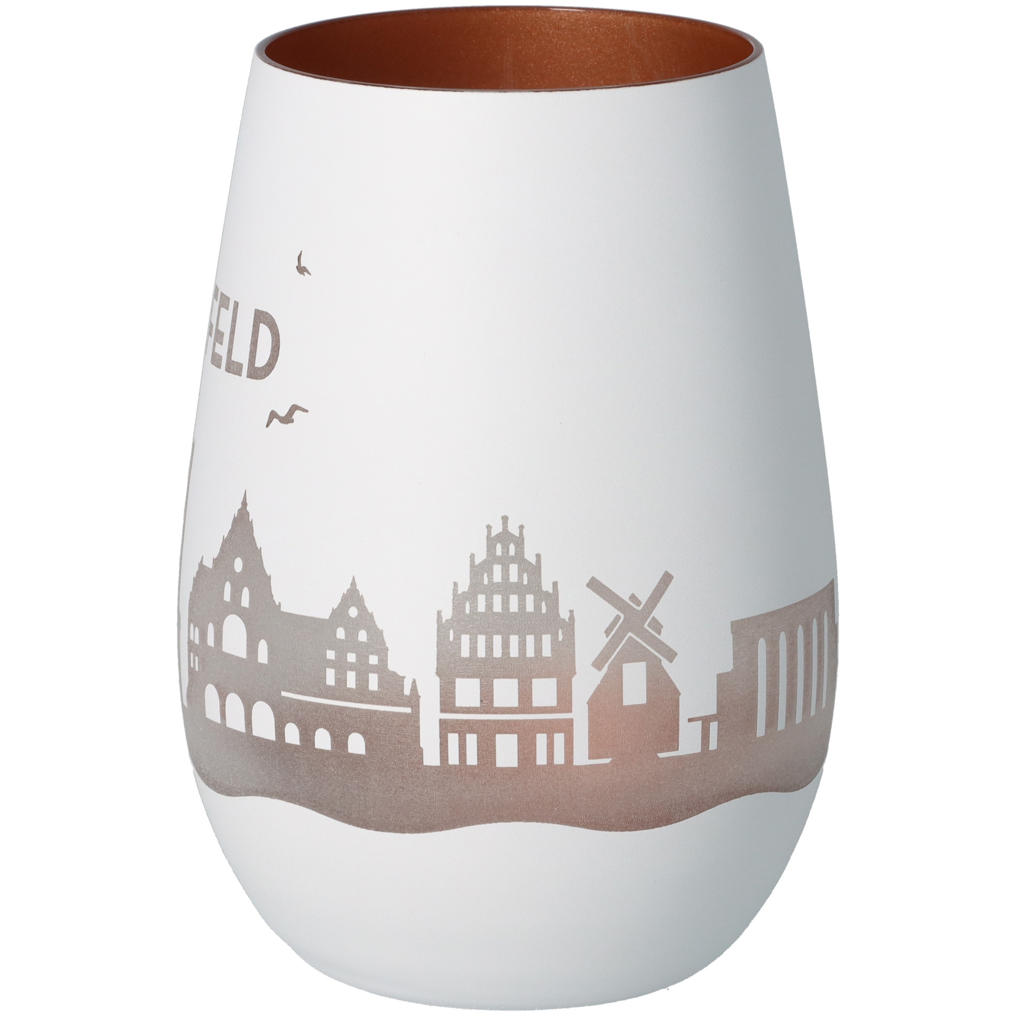 Vase, Keramik, Weiß, Stadtmotiv, Rustikales Muster