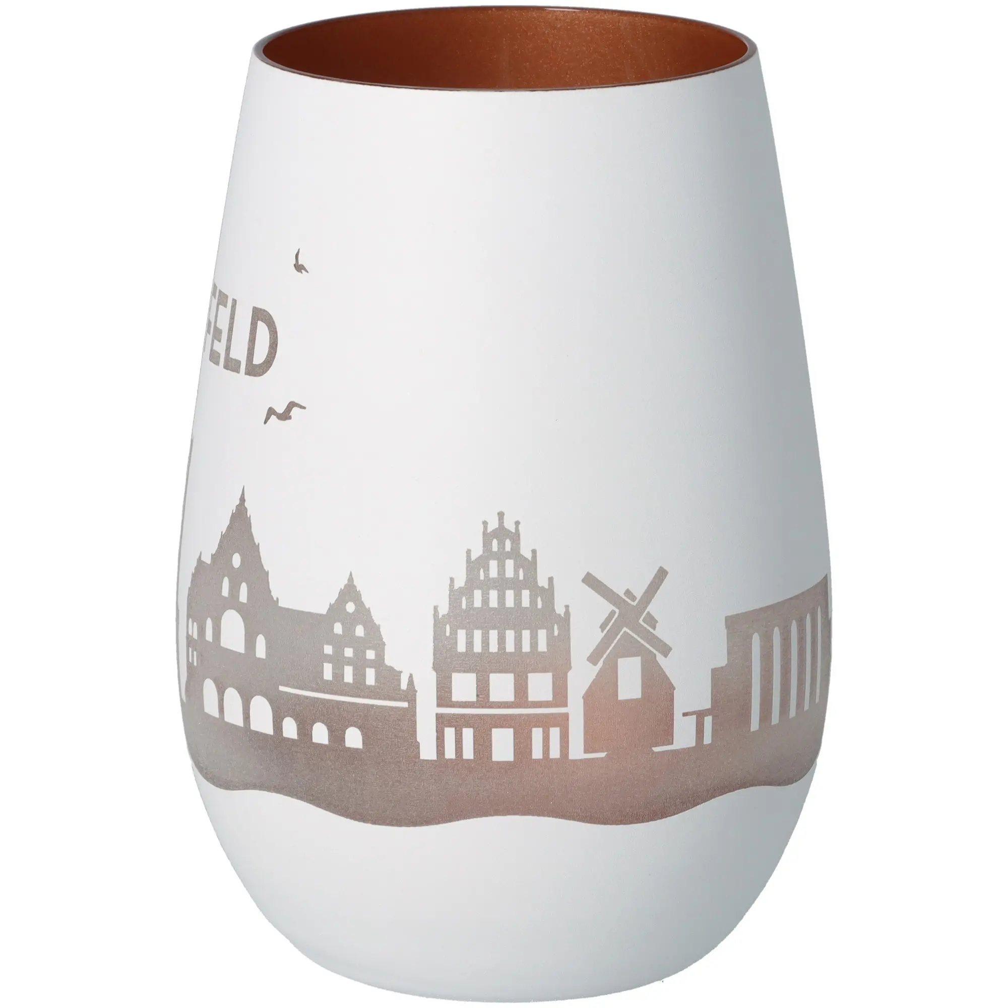Vase, Keramik, Weiß, Stadtmotiv, Rustikales Muster