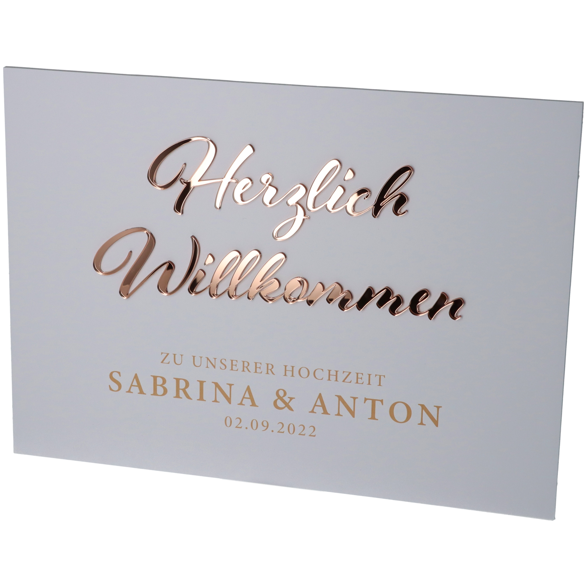 Willkommensschild Hochzeit Rosé Gold klein