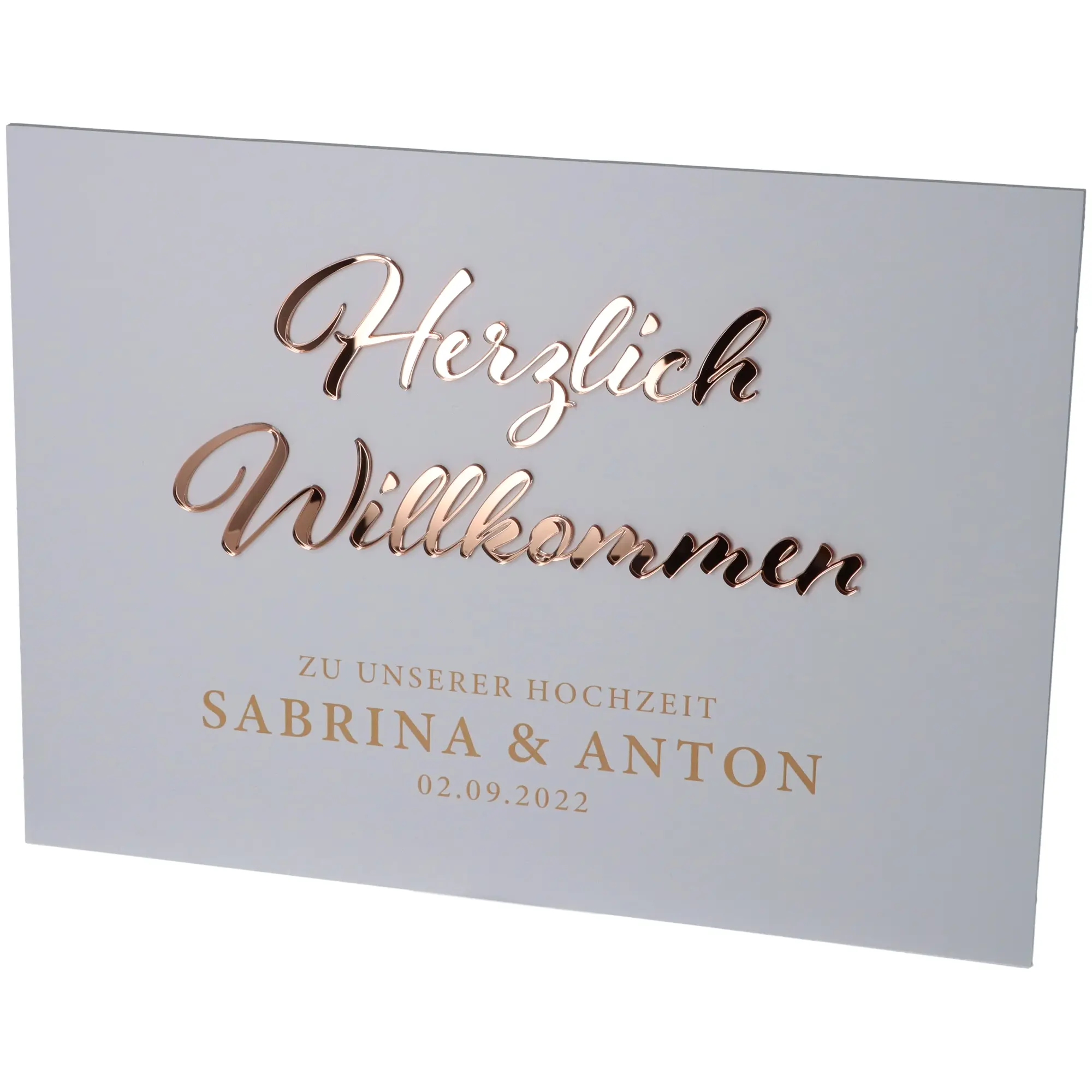 Willkommensschild Hochzeit Rosé Gold klein