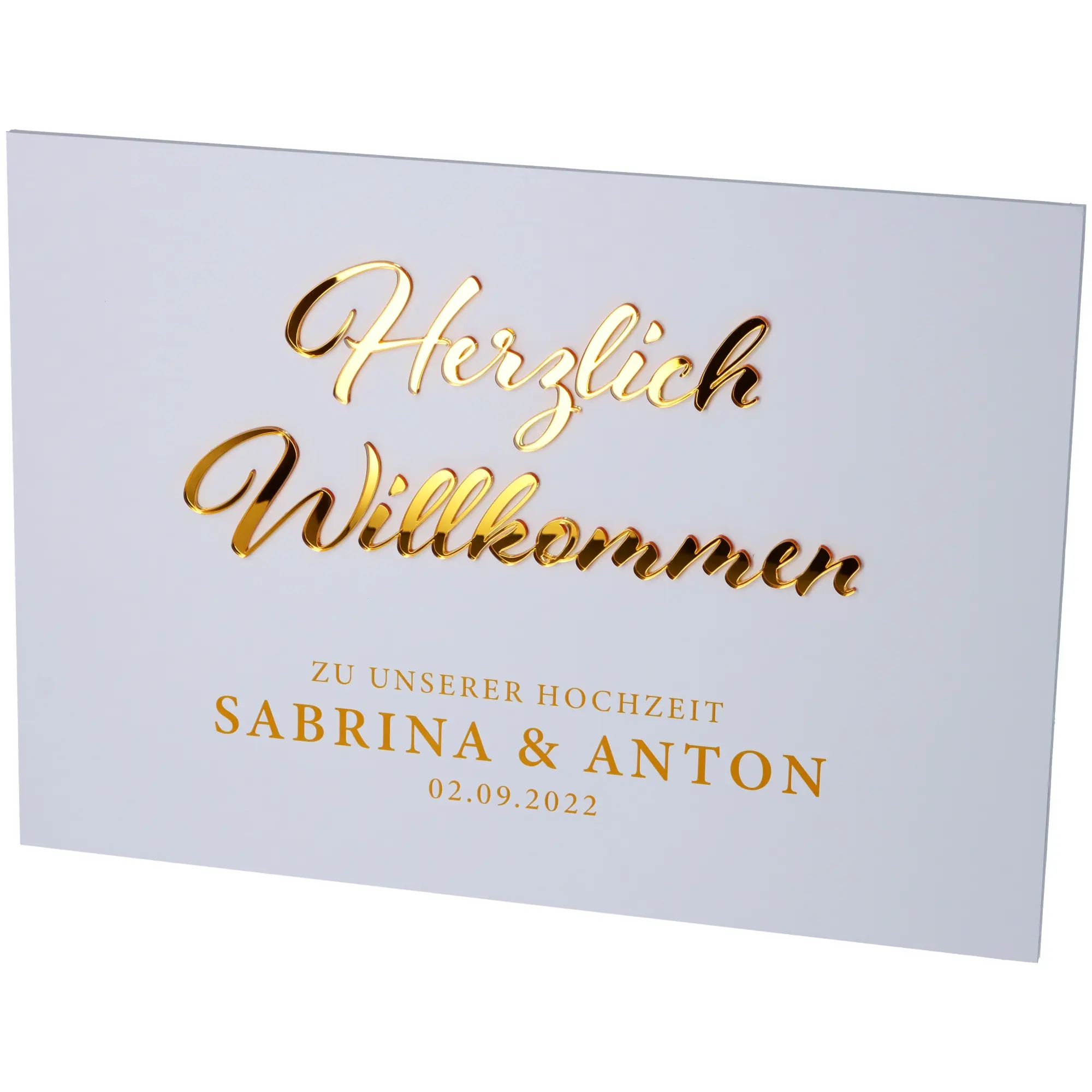 Willkommensschild Hochzeit Gold klein