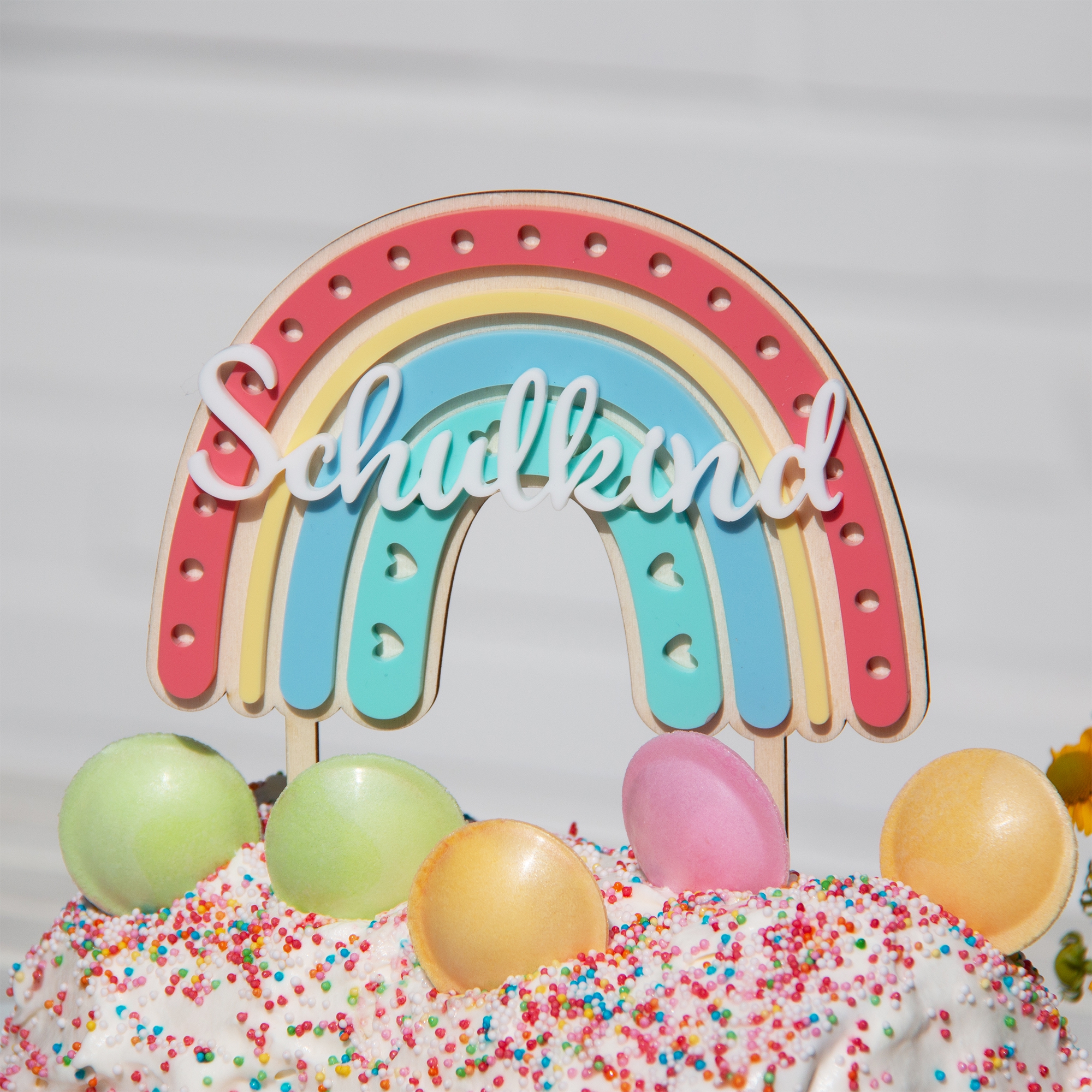 Cake Topper "Schulkind" Regenbogen mit Herzen Leute, Person, Geburtstagstorte, Nachtisch, Essen