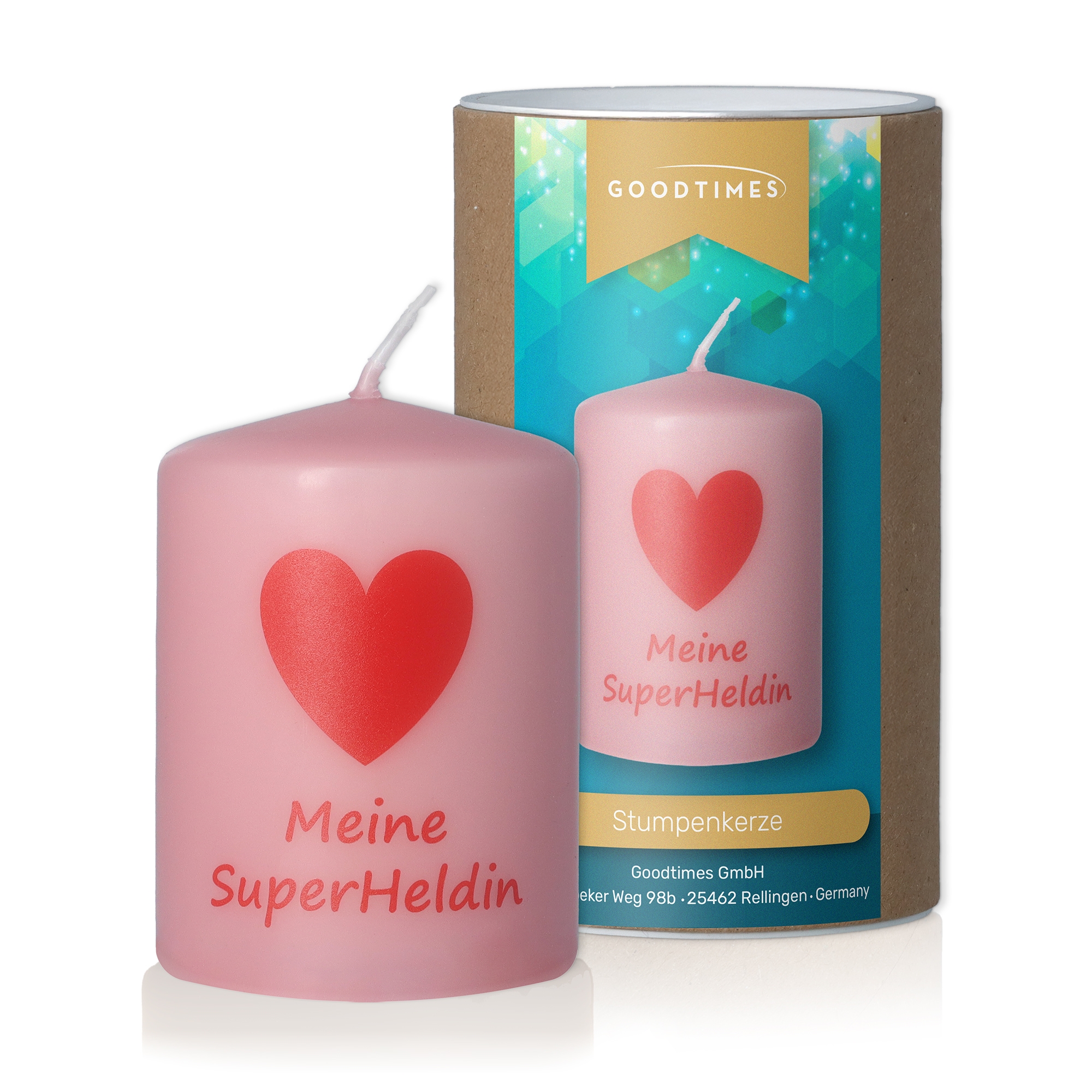 Stumpenkerze Rosa "Meine SuperHeldin"