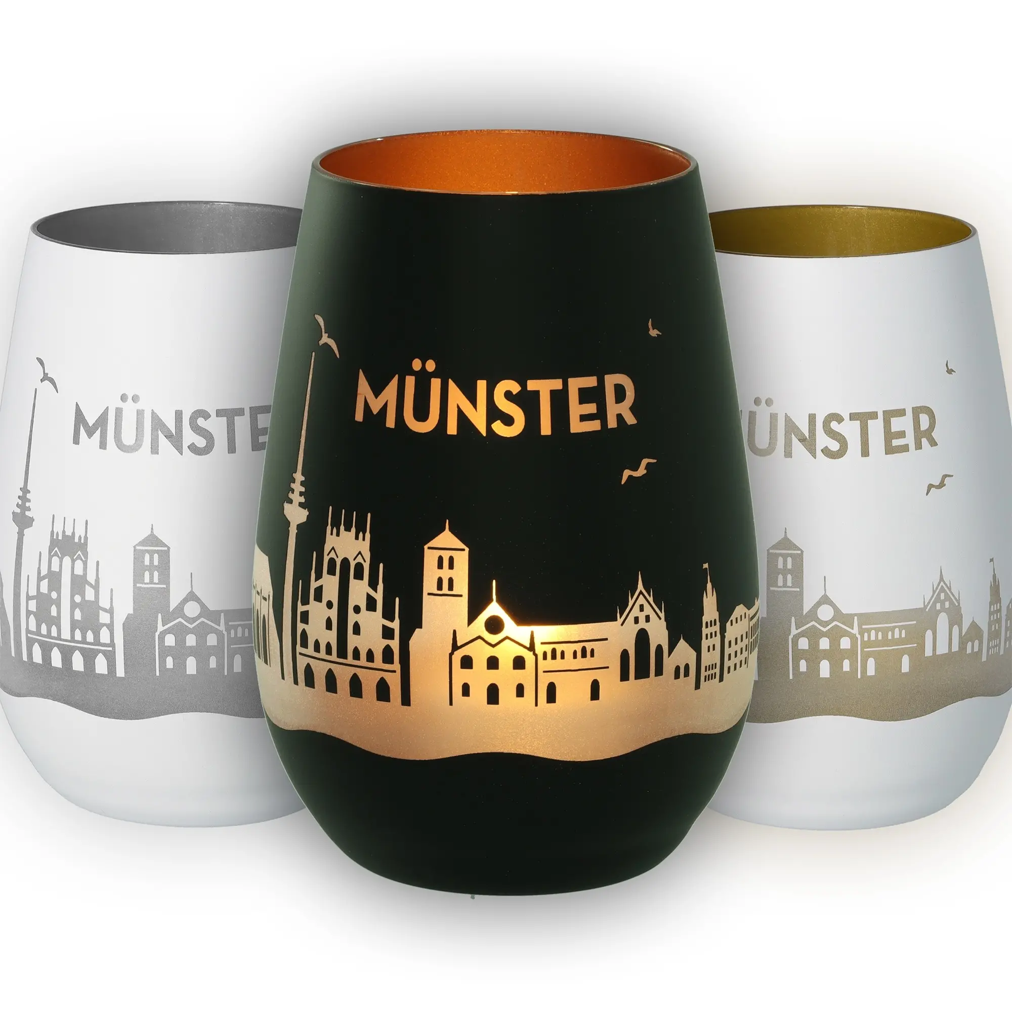 Kunststoffbecher, Trinkbecher, Stadtmotiv, Münster, Goldene Akzente