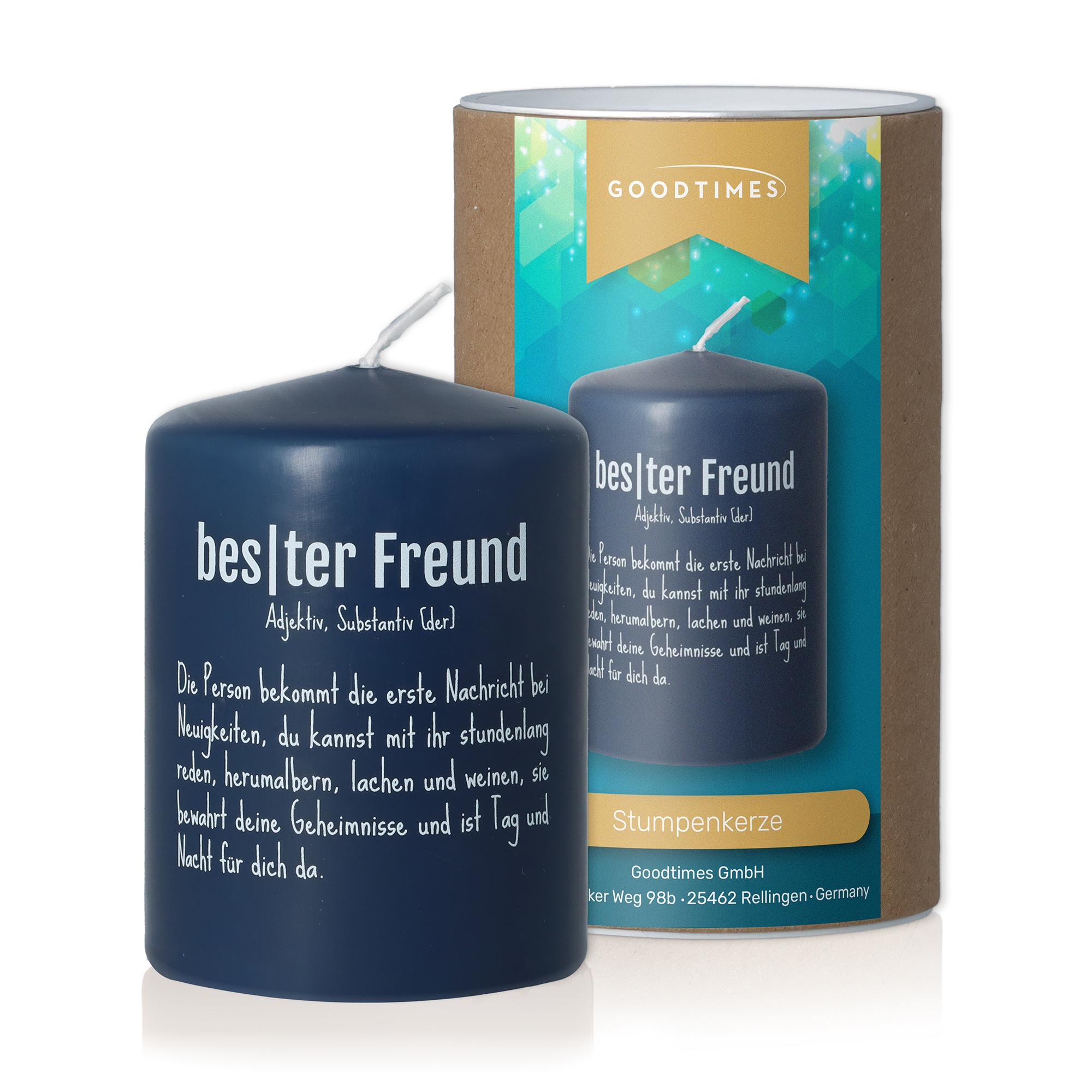Stumpenkerze "Bester Freund Definition" Zylinder, Kerze