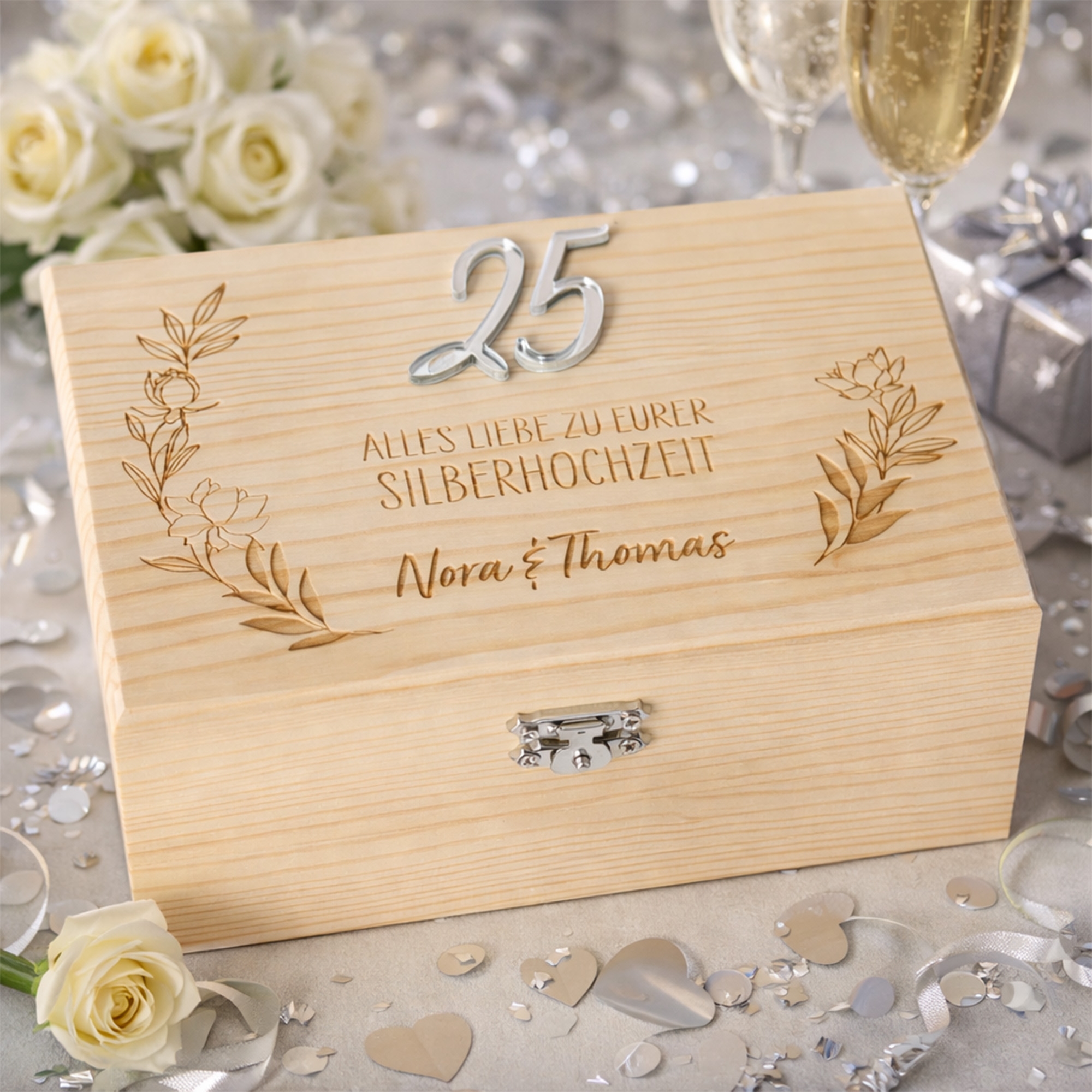 Holz-Box, Geschenk-Box, Personalisierte Box, Silberhochzeit, Hochzeitsgeschenk
