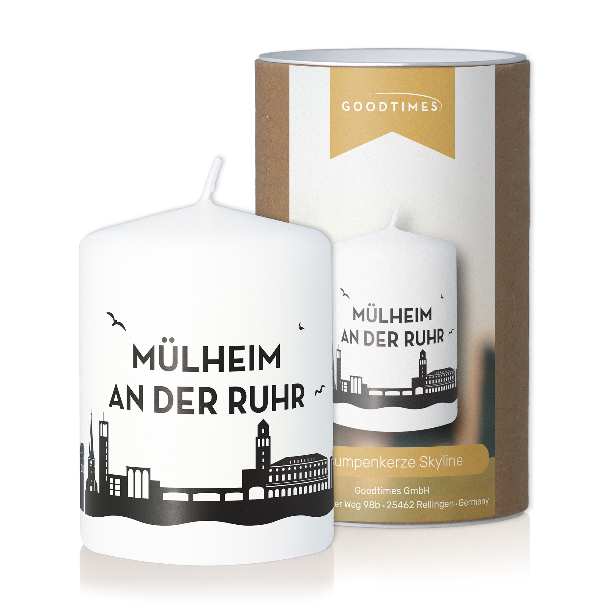 Stumpenkerze Skyline Mülheim an der Ruhr Kerze