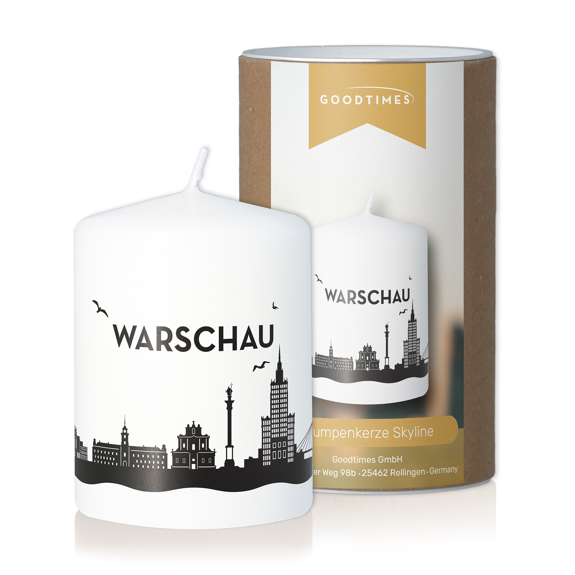 Wachskerze, Städtekontur, Warschau, Kunstkerze, Duftfrei