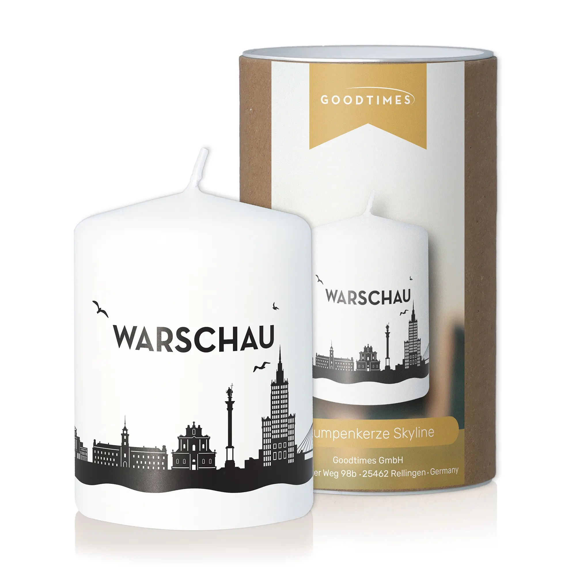 Wachskerze, Städtekontur, Warschau, Kunstkerze, Duftfrei