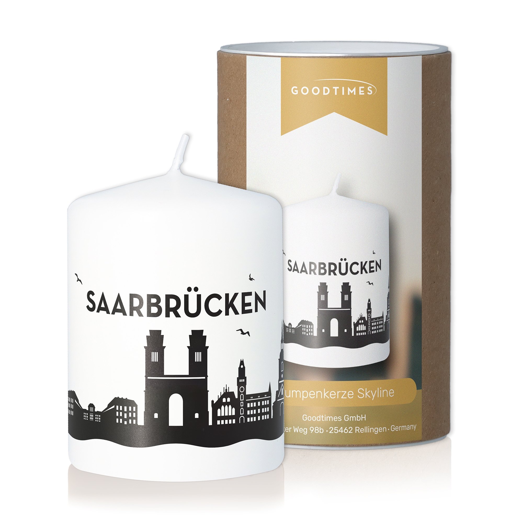 Stumpenkerze Skyline Saarbrücken Flasche