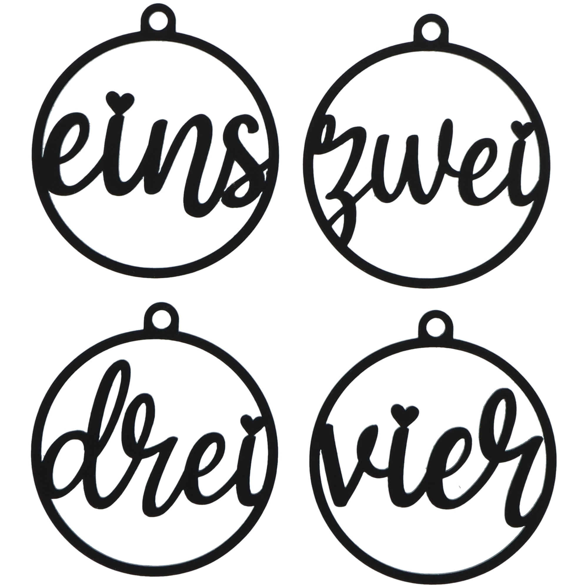 Adventskranz Anhänger Zahlen Rund 1-4 Schwarz Text, Zubehör, Ohrring, Schmuck