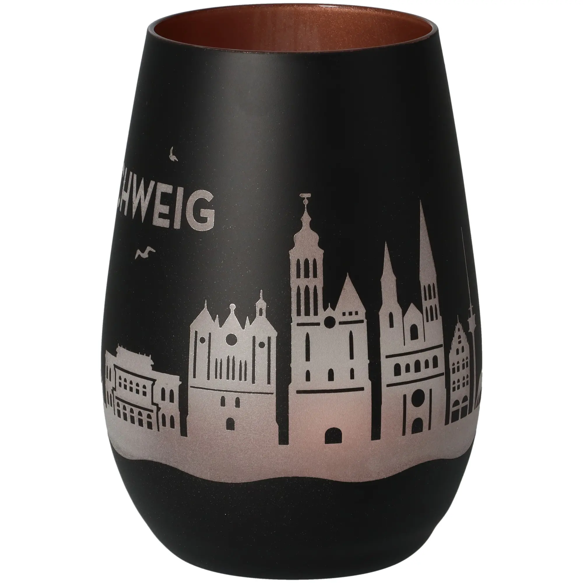 Vase, Schwarz, Silber-Aufdruck, Stadtlandschaft, Keramik