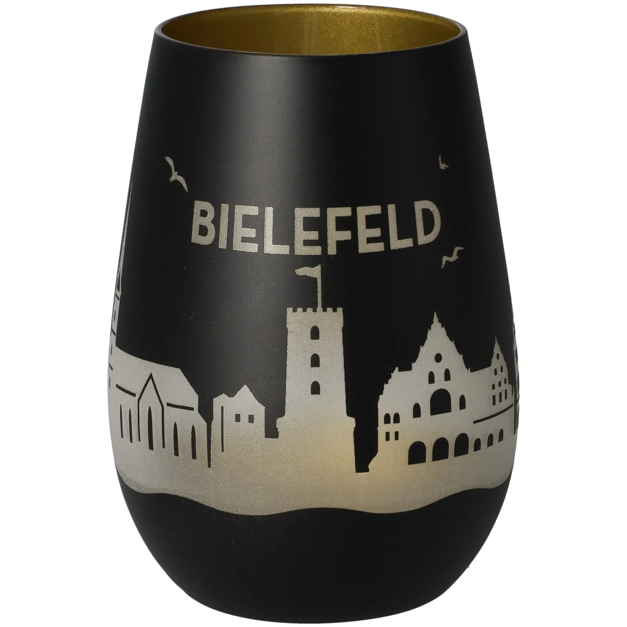 vaso, anthrazit, matt, Stadt-Silhouette, glänzendes Inneres
