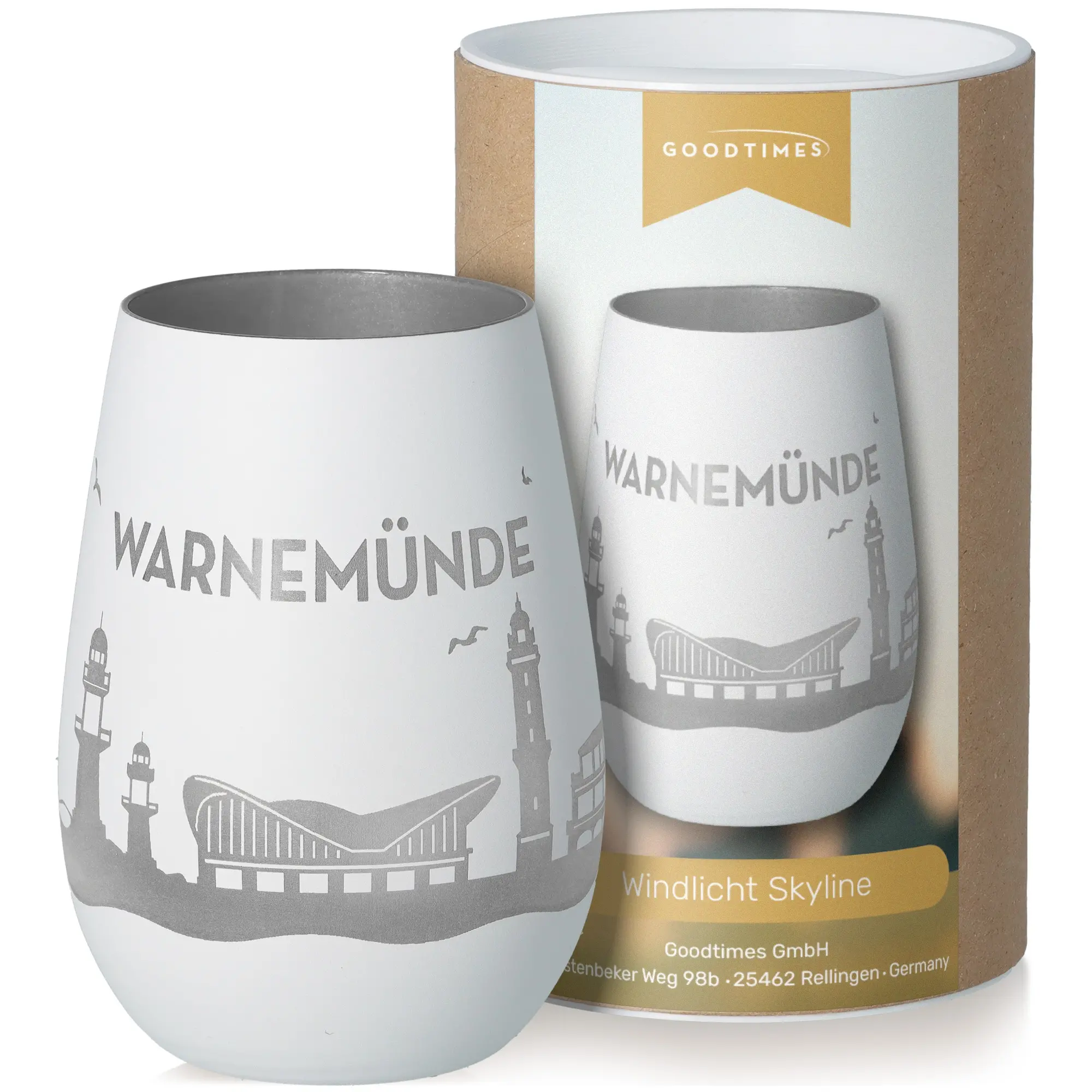 Windlicht Skyline Warnemünde Töpferei, Tasse, Glas