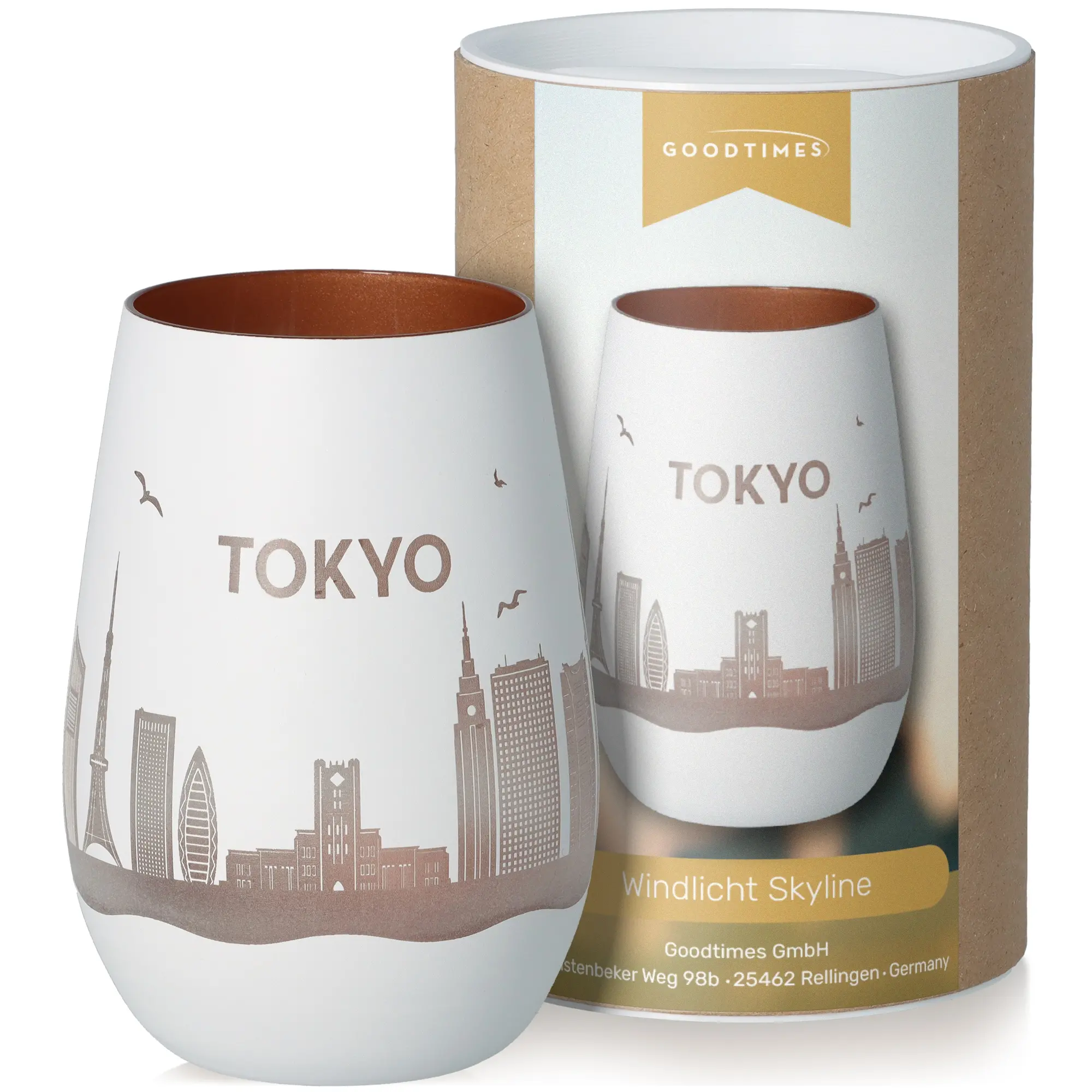Tokio, Windlicht, Stil Skyline, Trommel-Form, Ton hellbraun