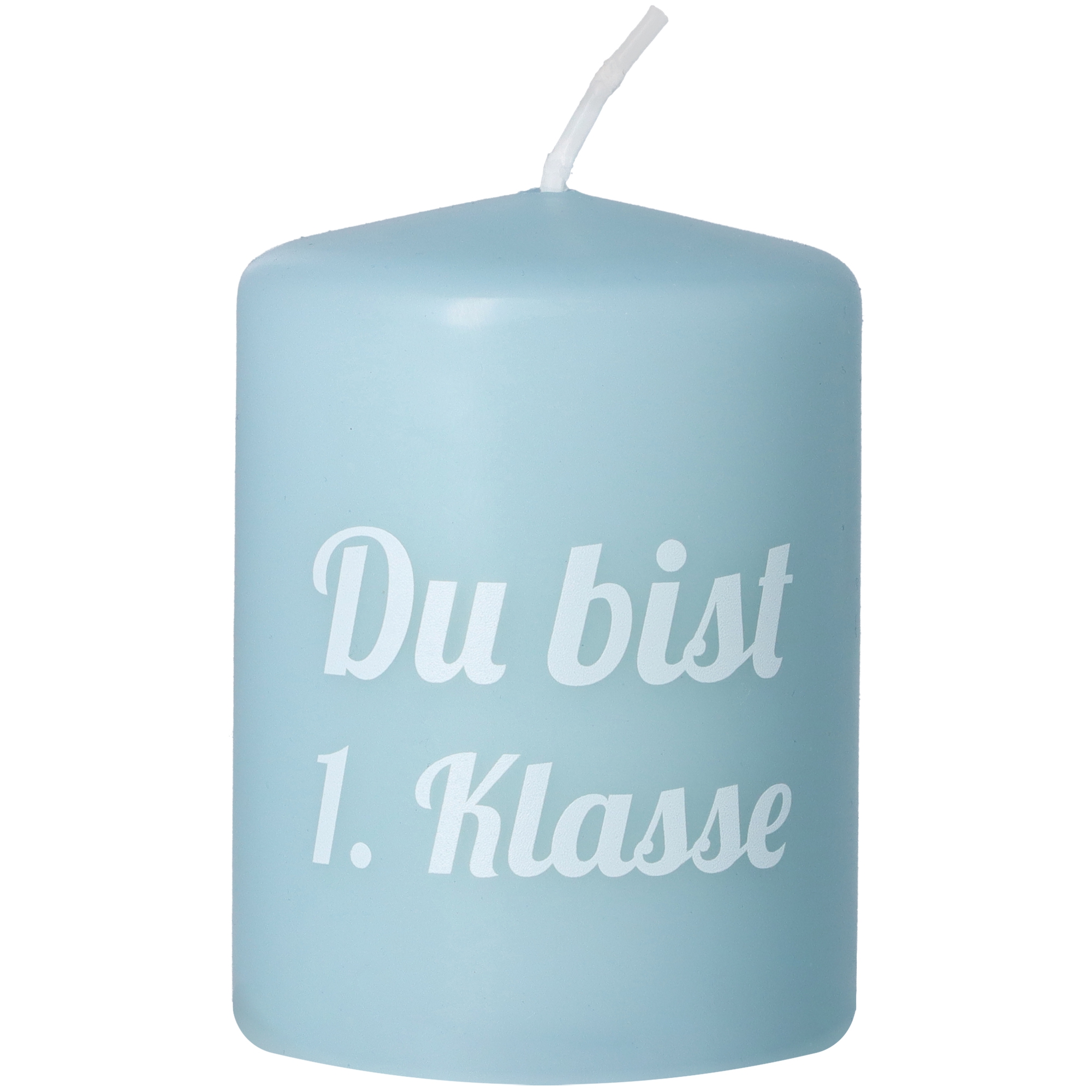 Stumpenkerze Hellblau "Du bist 1. Klasse" Stumpenkerze Hellblau "Du bist 1. Klasse"
