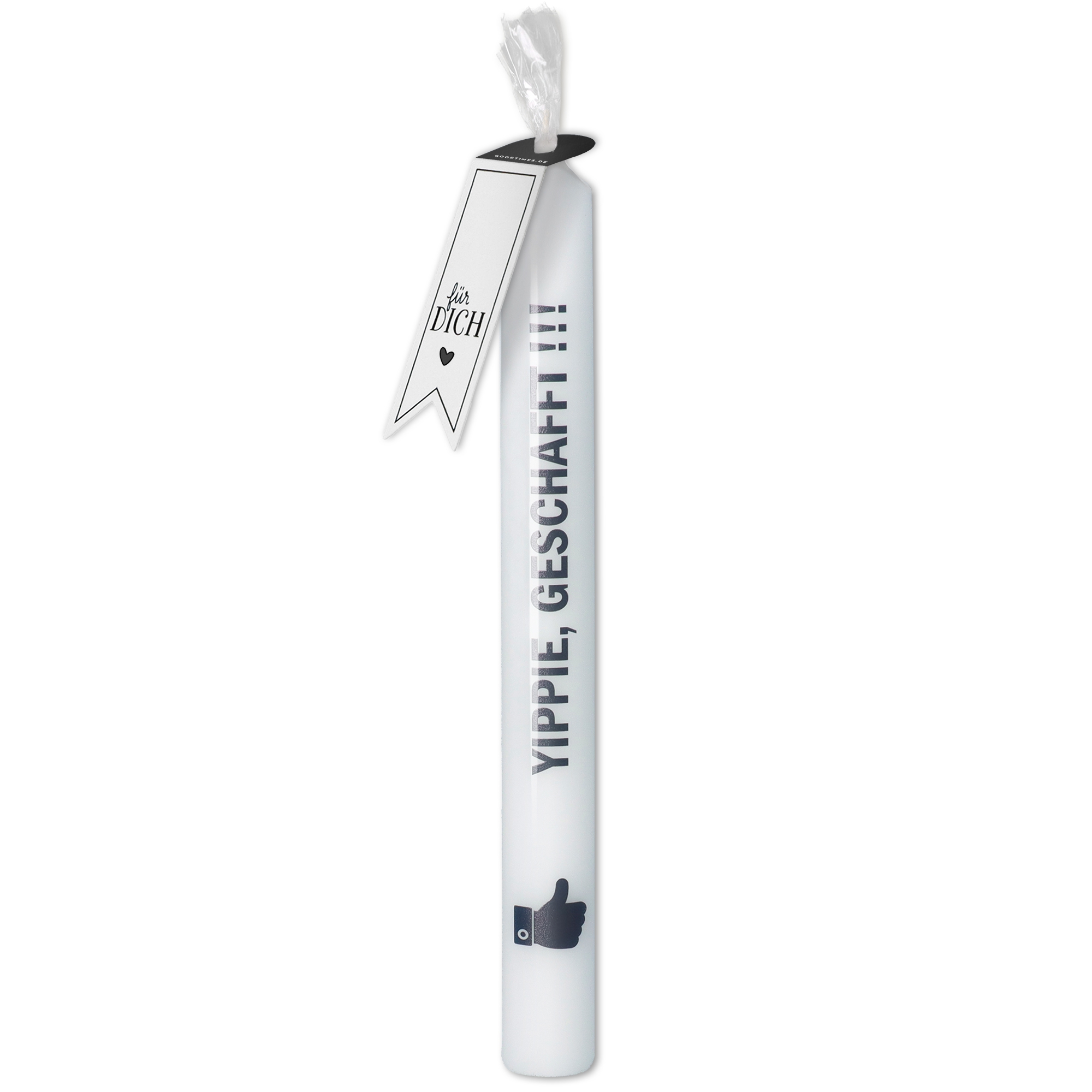 Stabkerze Weiß "YIPPIE, GESCHAFFT!!!" Schwert, Waffe