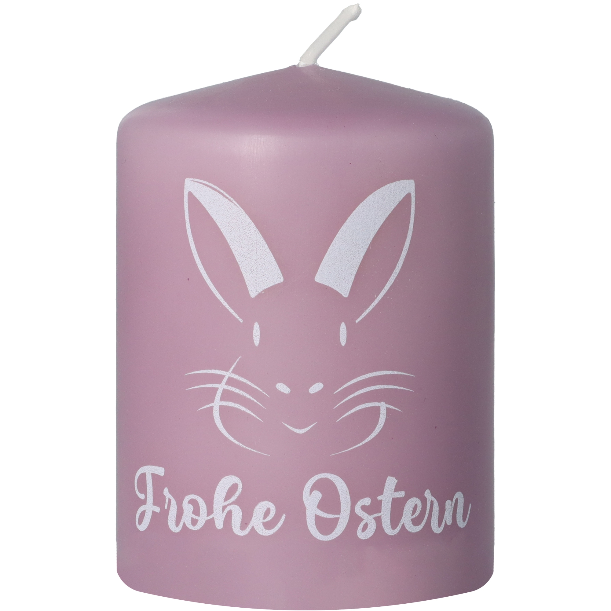 Stumpenkerze Flieder "Frohe Ostern"
