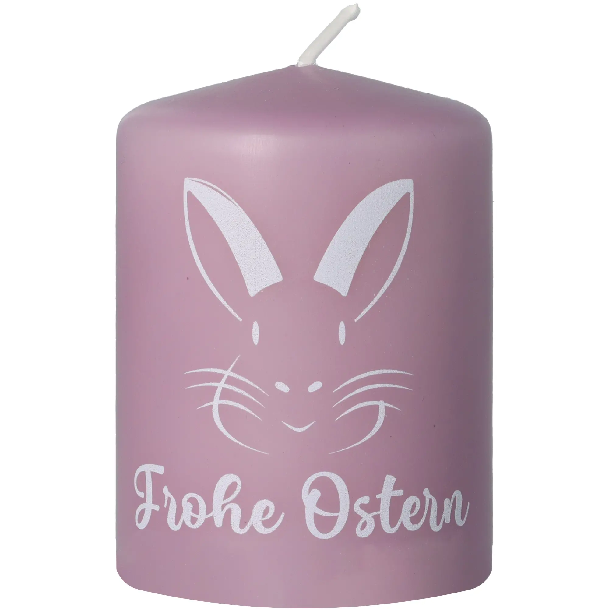 Stumpenkerze Flieder "Frohe Ostern"