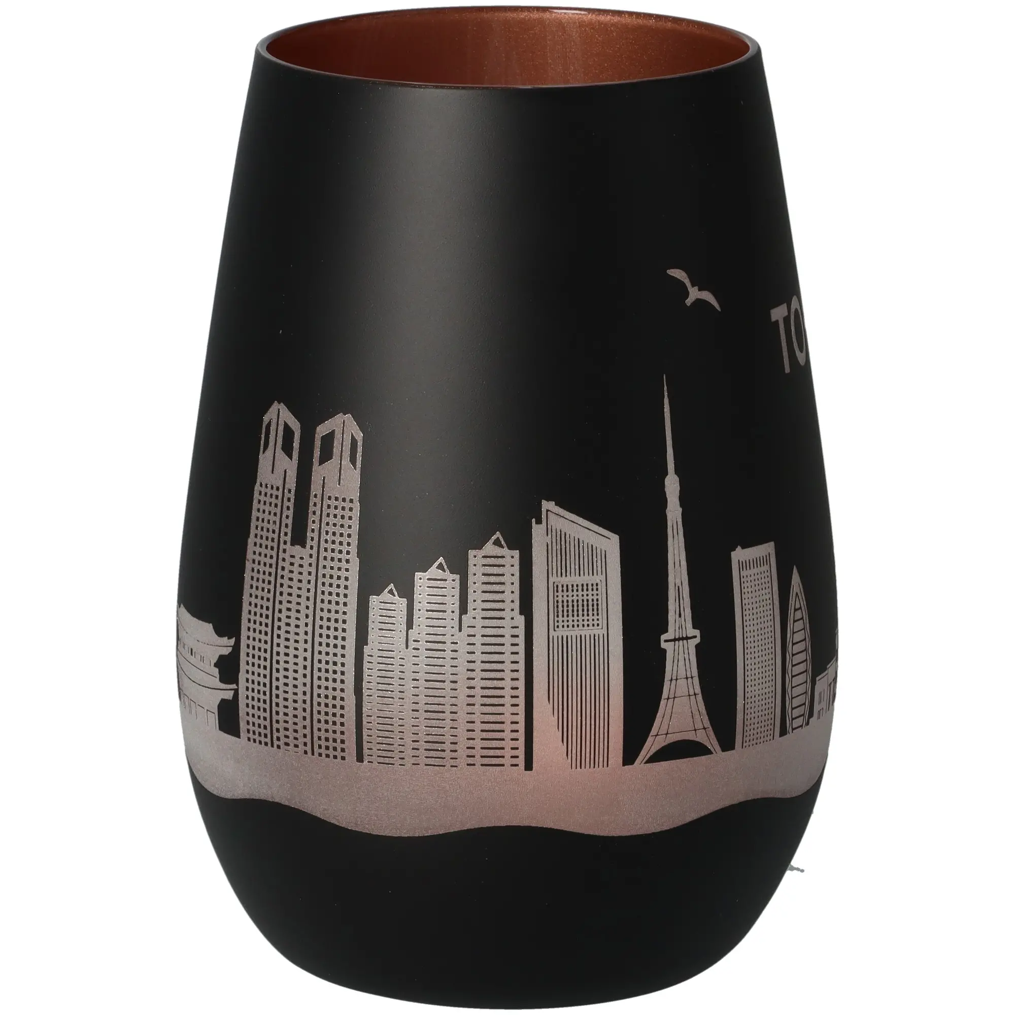 Becher, Tasse, Städte-Silhouette, Schwarz, Kupferfarben