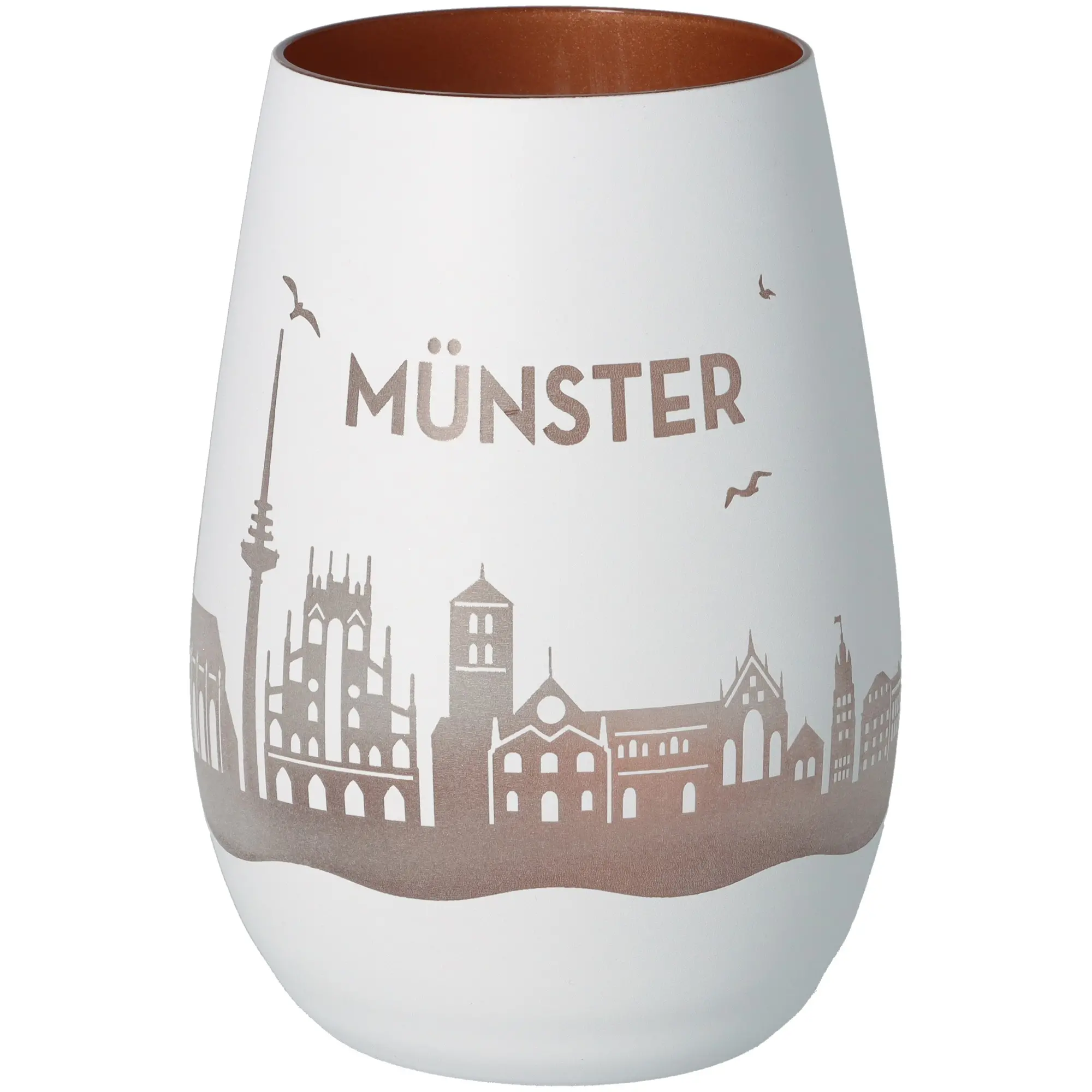 vase, keramik, weiß, münster, stadtsilhouette