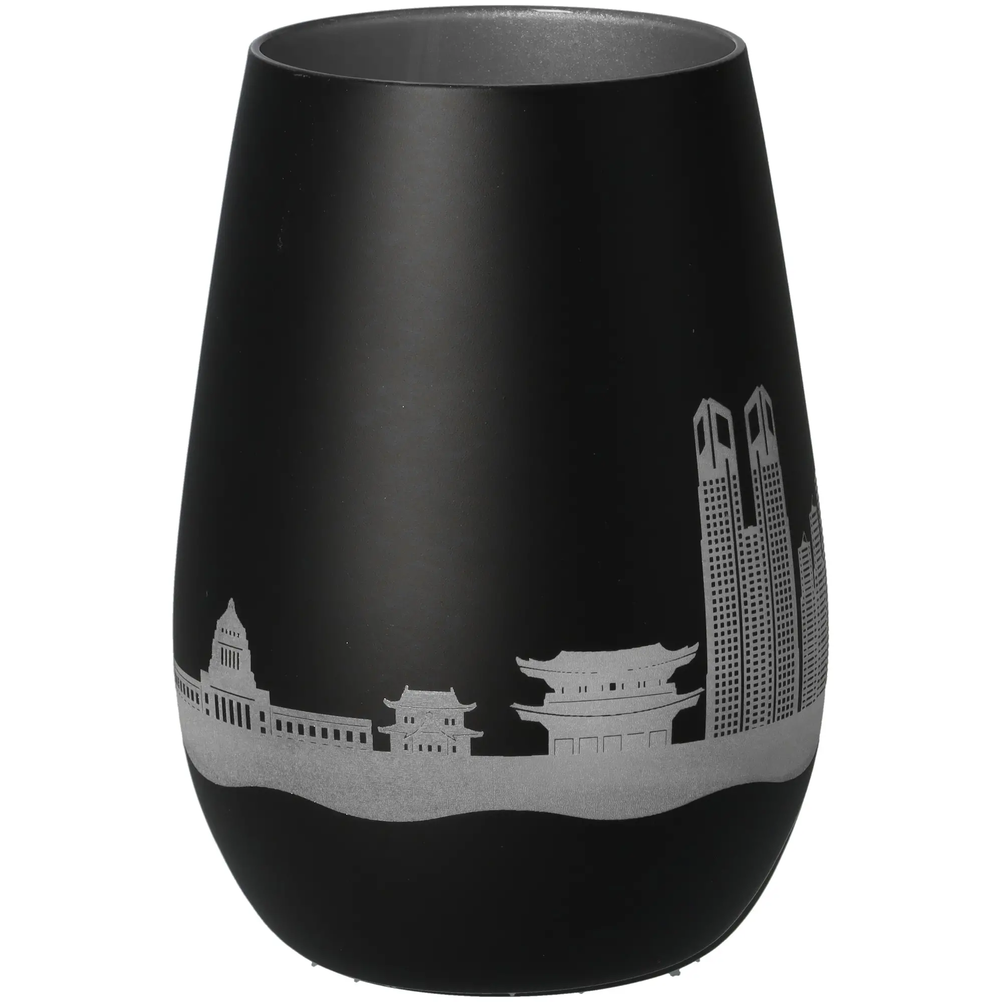 Vase,  matt Schwarz, Stadt-Silhouette, moderne Dekoration, Glas- oder Keramikvase
