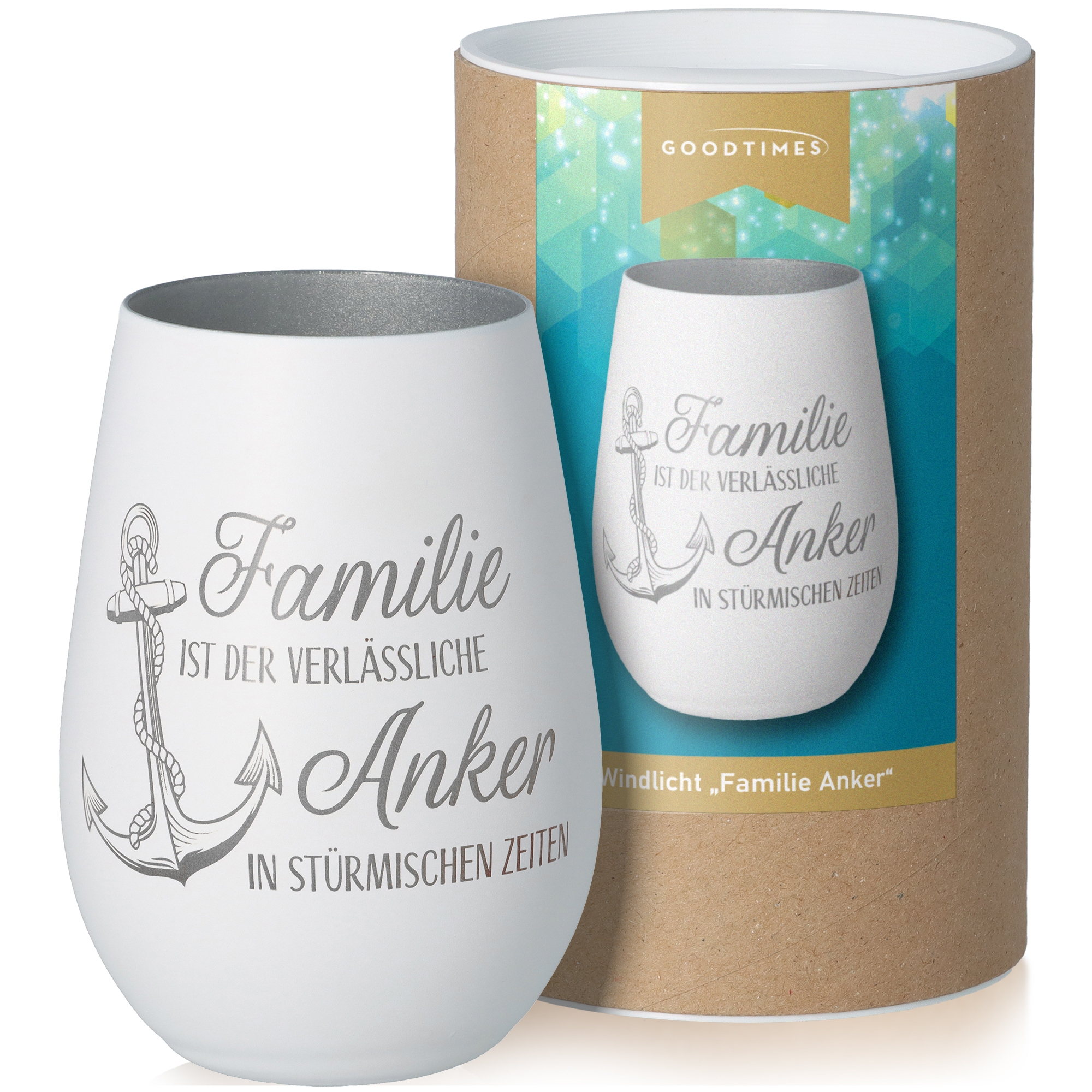 Windlicht Familie Anker Weiß/Silber Windlicht Familie Anker Weiß/Silber