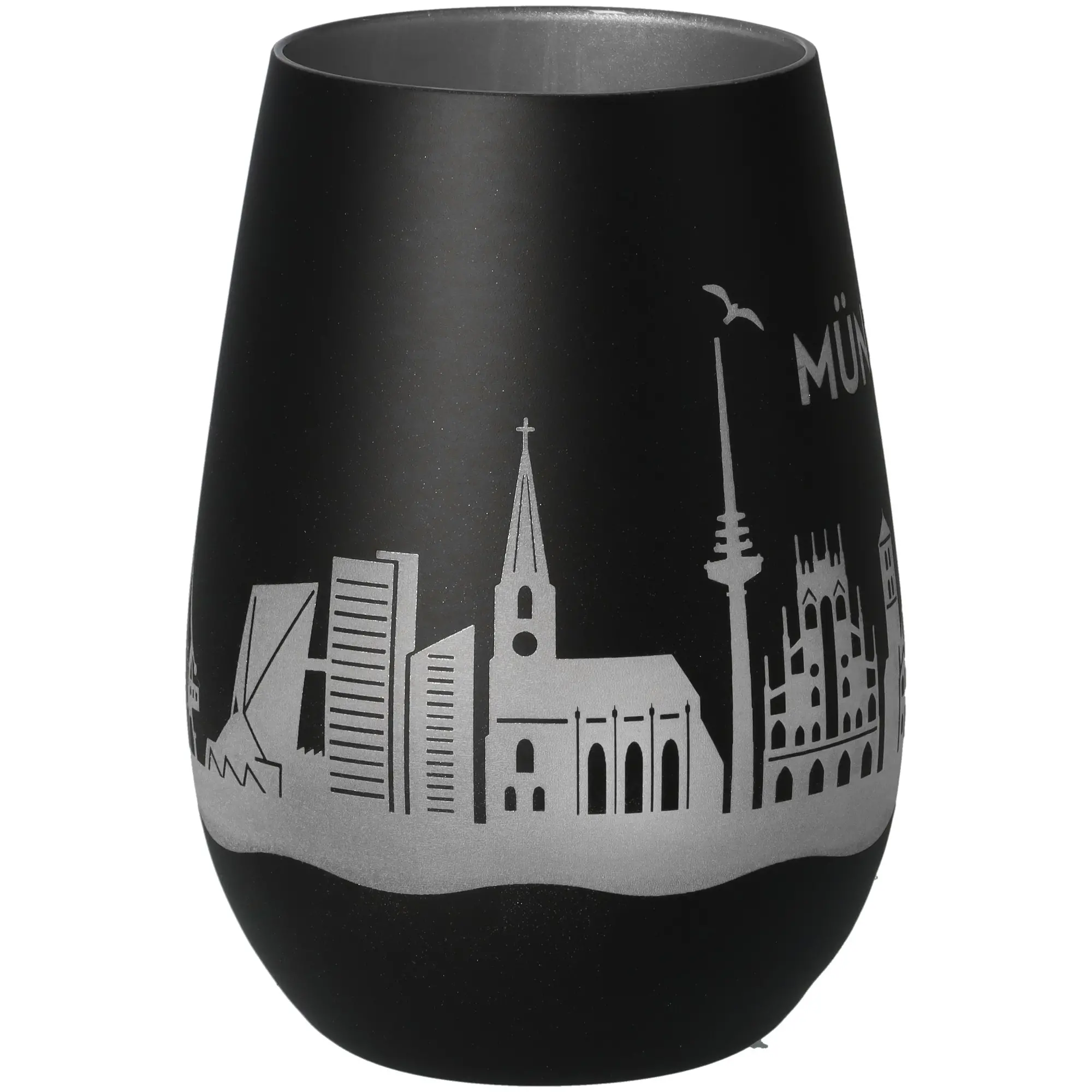 glas, vasen, schwarz, stadtsilhouette, silhouette