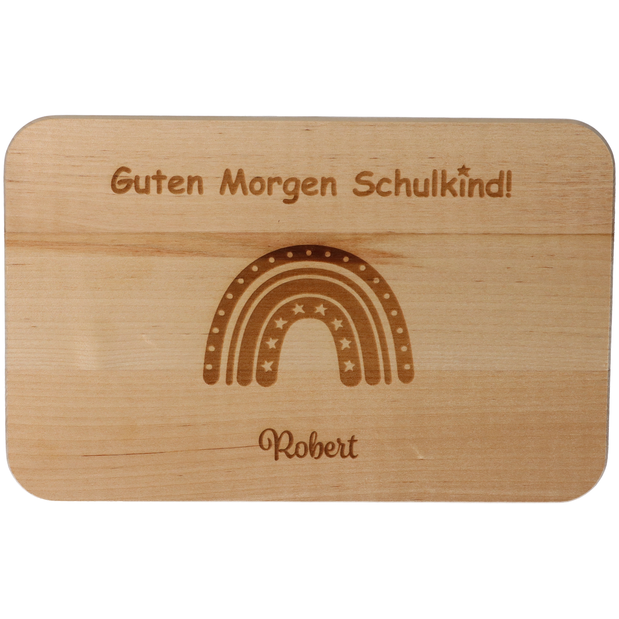 Frühstücksbrett "Guten Morgen Schulkind" Regenbogen mit Sternen Frühstücksbrett "Guten Morgen Schulkind" Regenbogen mit Sternen
