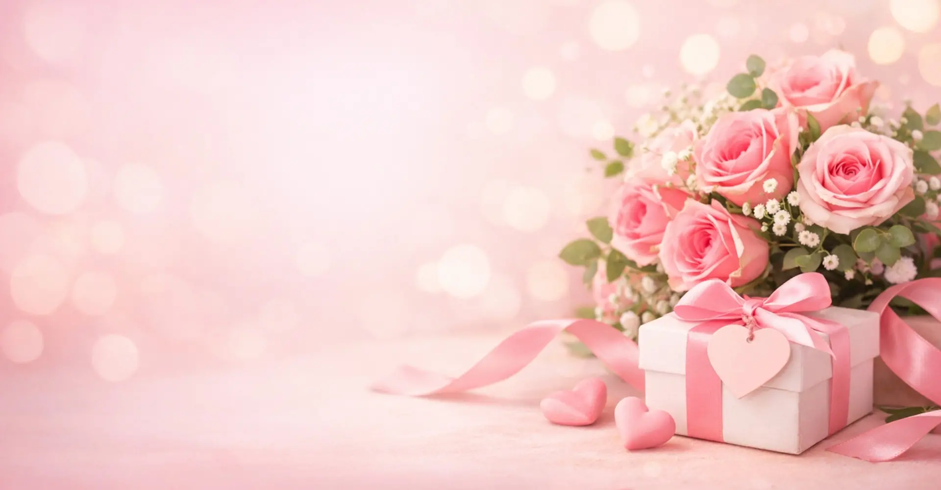 pink, blumen, geschenkkarton, rosenbouquet, band/banderole