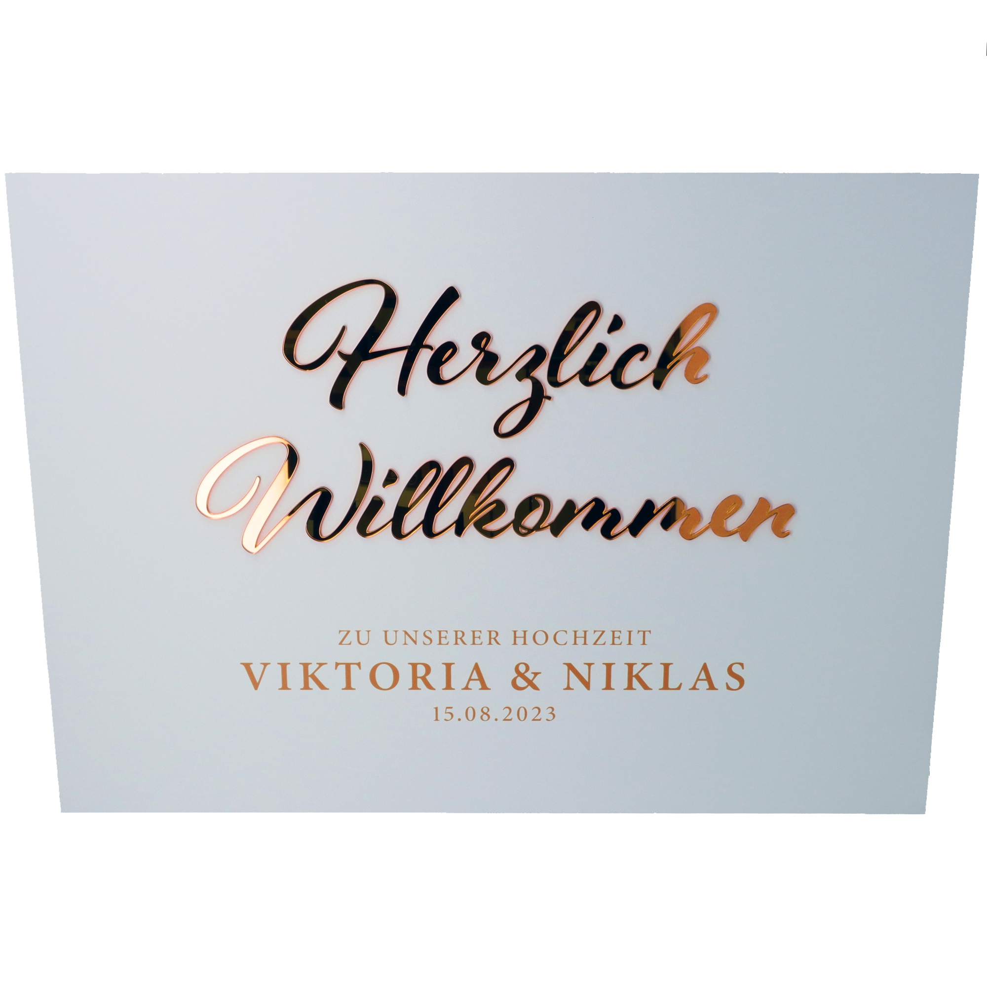 Willkommensschild Hochzeit Rosé Gold groß